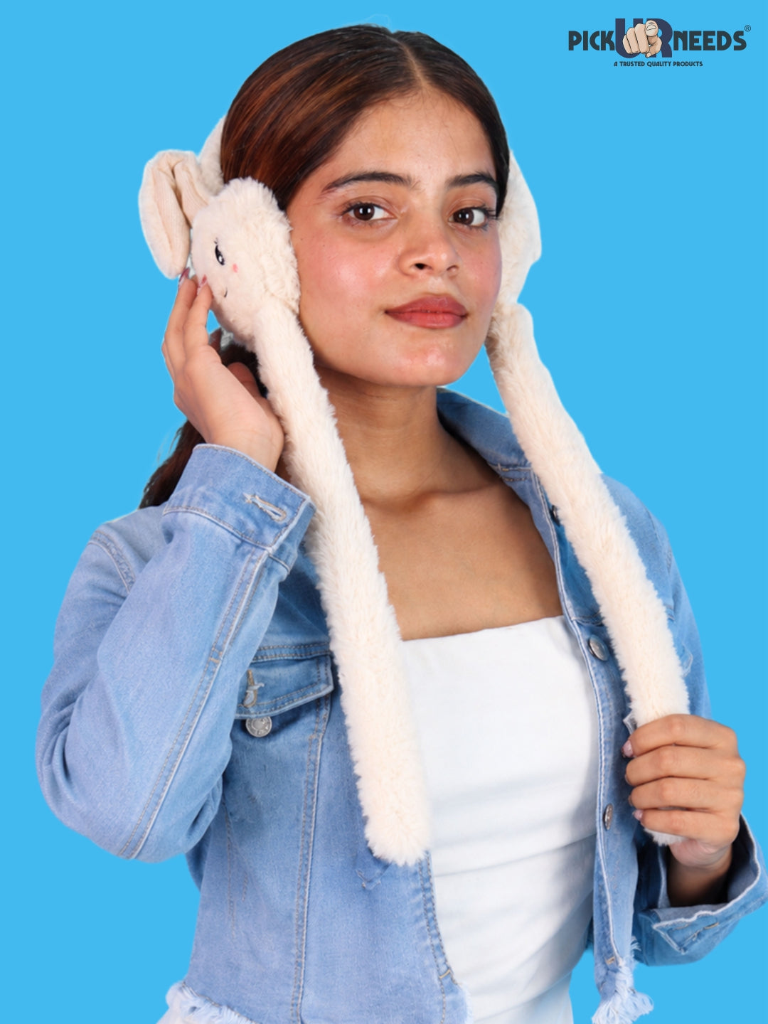 Pick Ur Needs Plush Bunny Cute Earmuffs for Girls & Women with RGB LED Lights,Ultra Soft Warm Winter Moving Flapping Ears Muffs