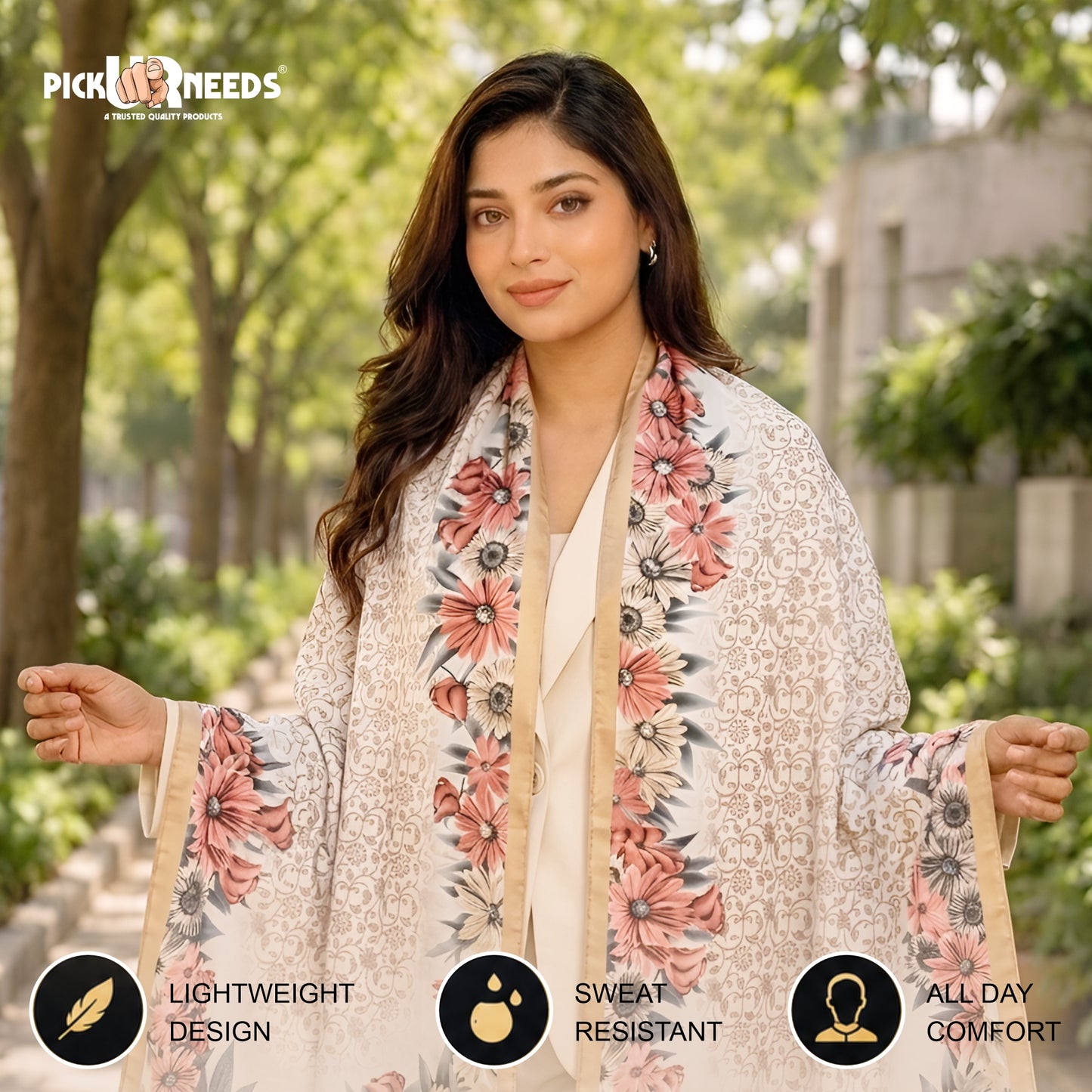Pick Ur Needs Premium Summer Satin Silk Floral Printed Scarf for Womens & Girls Neck, Head, Shoulder Wrap Stole