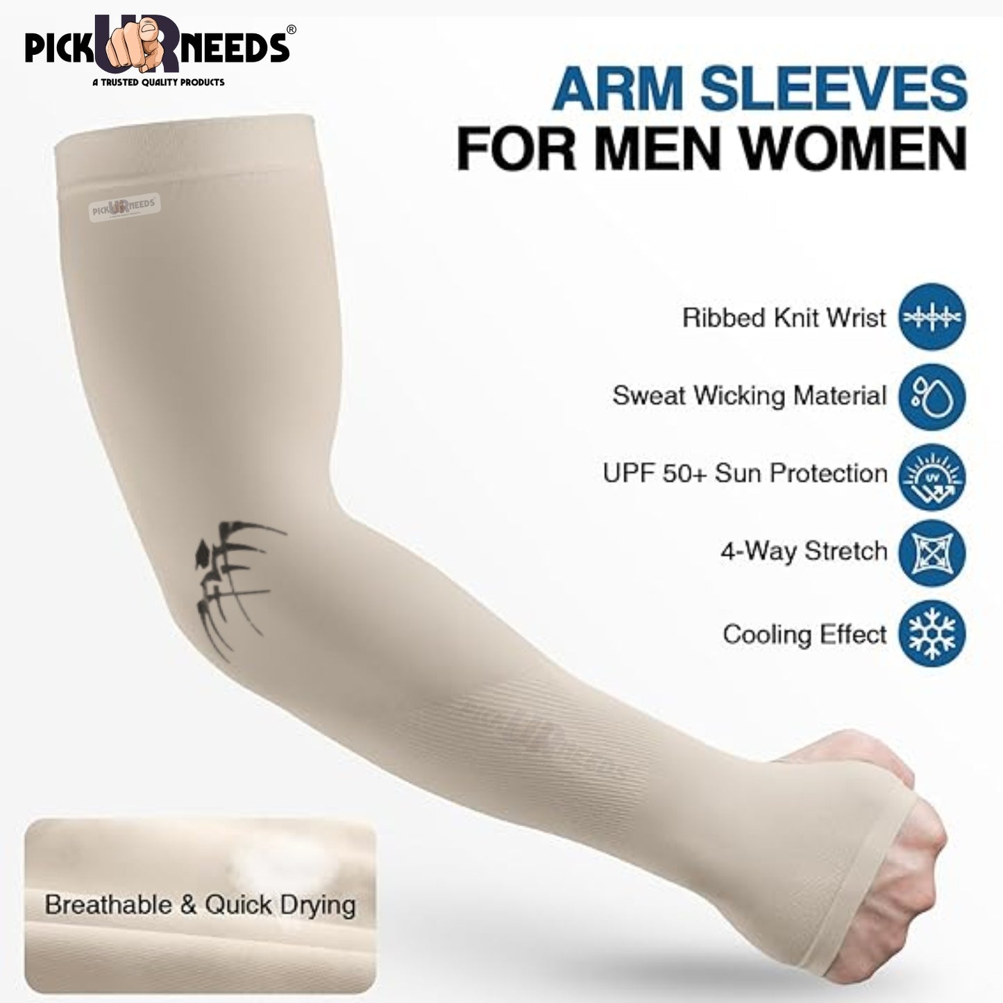Pick Ur Needs UV Protection Arm Sleeves with Thumb Holes, Nylon Sun Protection Hand Cover for Running and Cycling, Unisex