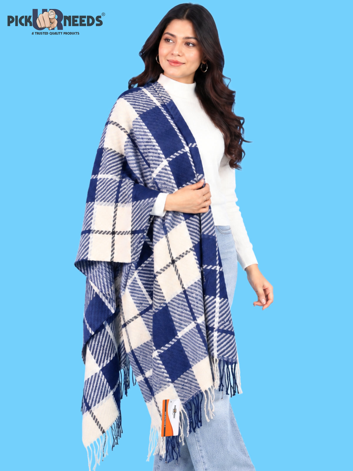 Pick Ur Needs Women's Winter Shawl & Muffler Soft Warm Checkered Printed Stole with Tassels Stylish Neck Wrap Scarf for Women & Girls