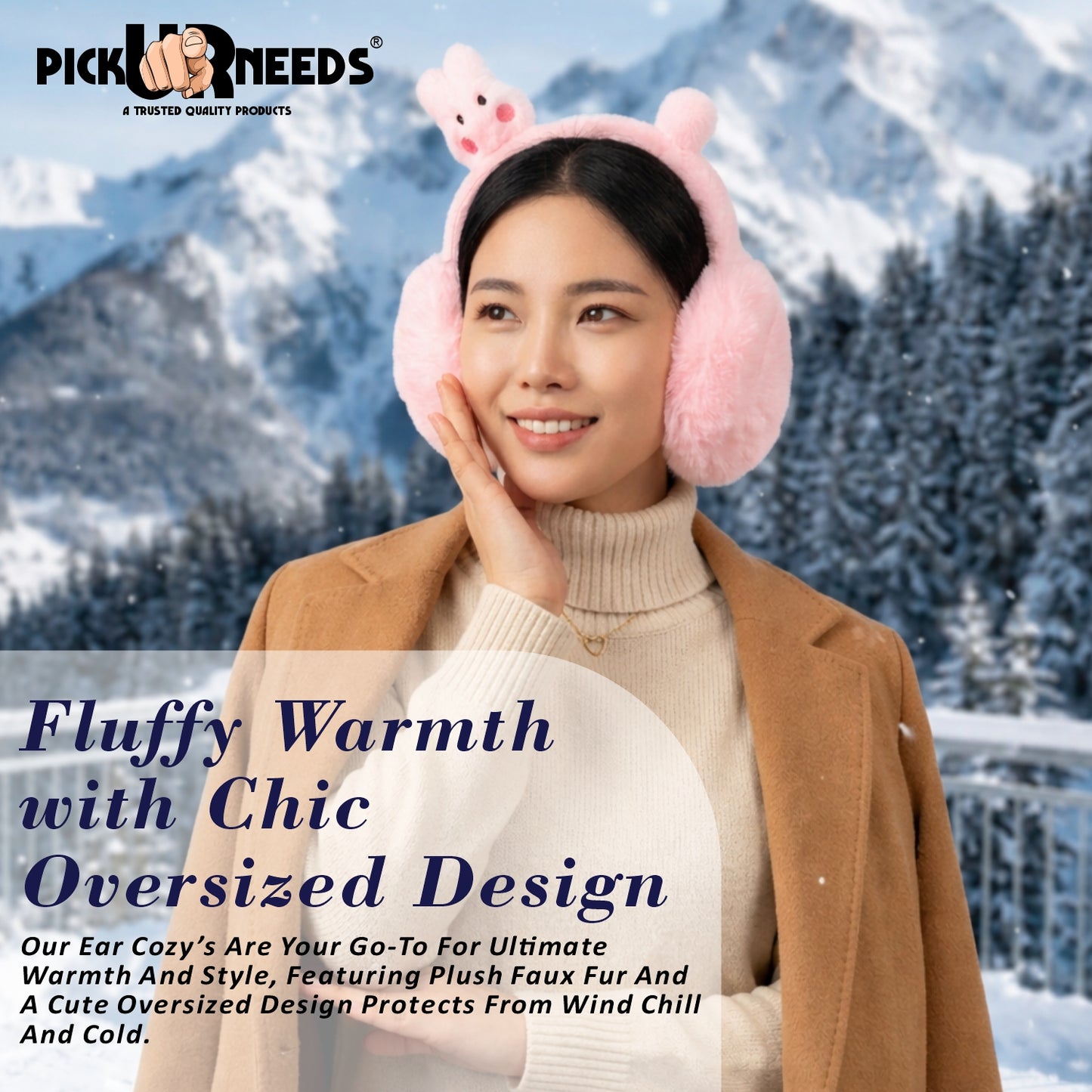 Pick Ur Needs Cute Bunny Ear Muffs for Women & Kids – Foldable Ultra-Soft Winter Earmuffs, Lightweight Plush Ear Warmers