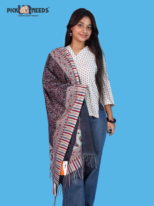 Pick Ur Needs Floral Print Women’s Woolen Shawl with Elegant Fur Border