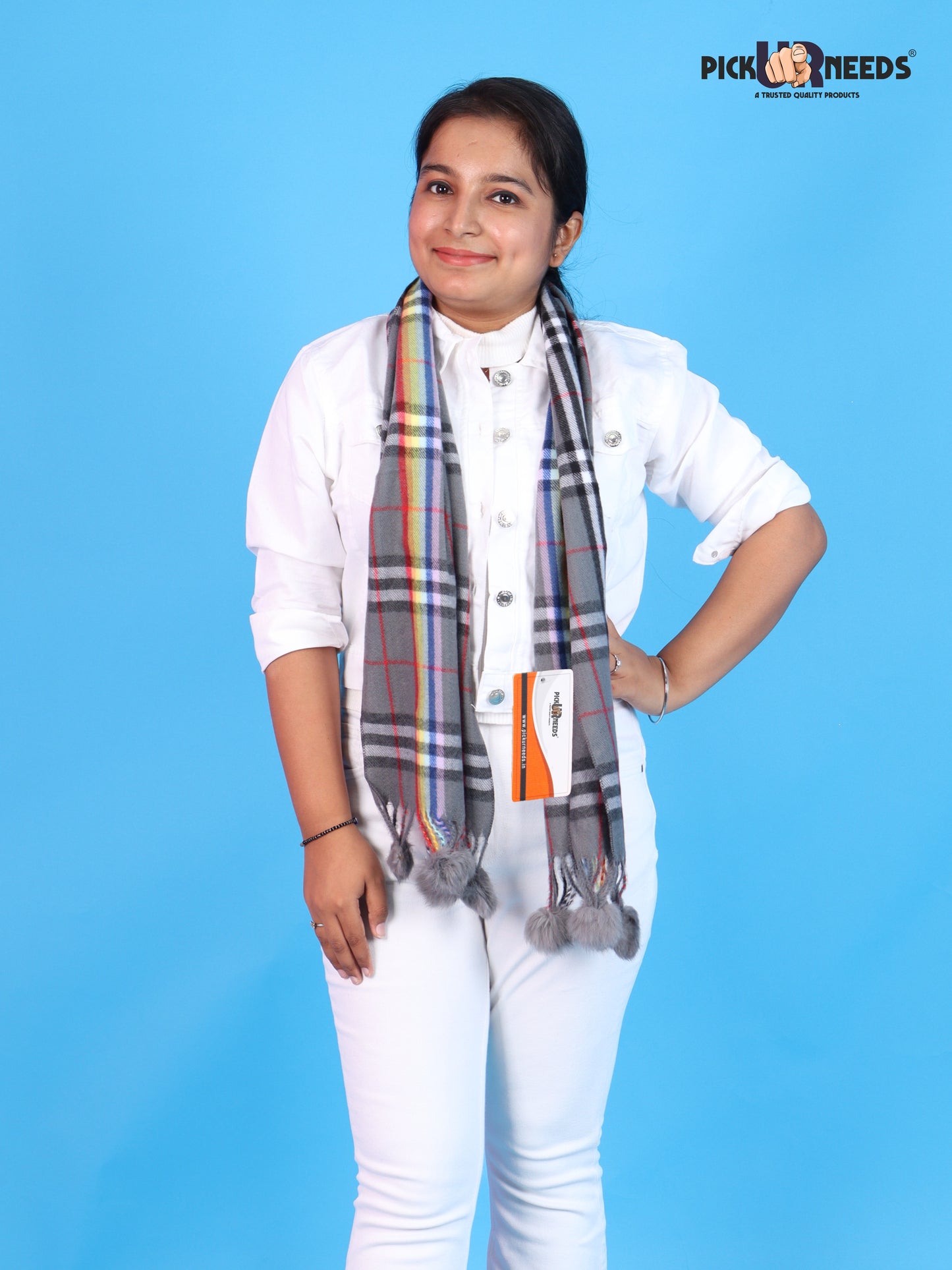 Pick Ur Needs Women’s Winter Scarf for Stylish & Comfortable Girls Wear Soft Warm Printed Muffler with Fringe & Pom Pom Detailing