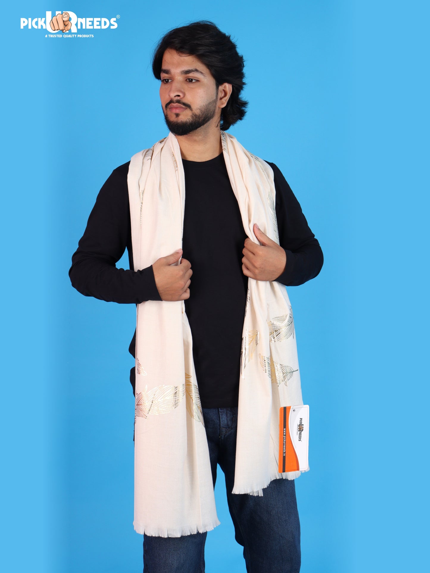 Pick Ur Needs Winter Shawl, Scarf, Stole & Muffler with Elegant Feather Print Soft Lightweight Winter Wrap for Men Stylish Scarf Stole for Kurta, Shirt For Boys