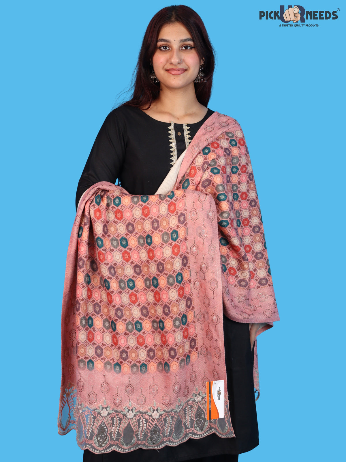 Pick Ur Needs Premium Stylish Womens & Girls Elegant Woolen Shawl Soft Warm Printed Stole with Lace Tassels