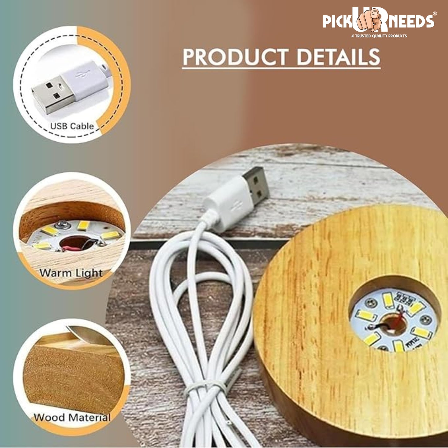 Pick Ur Needs 3D Galaxy Laxmi Ganesh Crystal Ball Night Light– Beech Wood Base– Decor for Home Night Lamp  (9.5 cm, Gold)