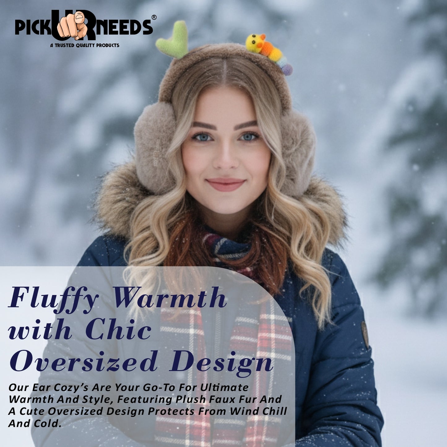 Pick Ur Needs Cute Caterpillar Ear Muffs for Women & Girls – Fluffy Plush Winter Earmuffs, Ear Warmers, Soft Cozy Outdoor Accessory