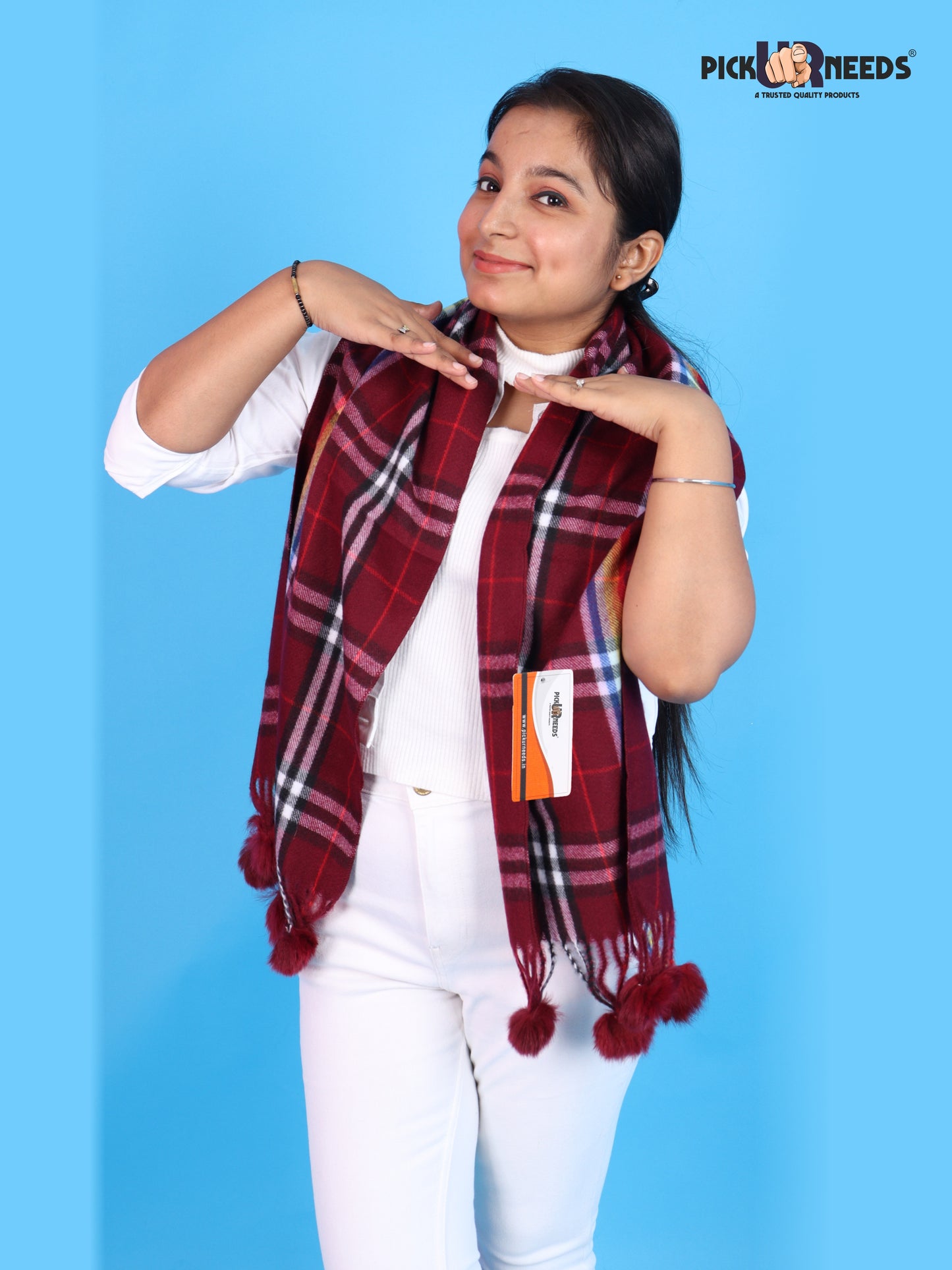 Pick Ur Needs Women’s Winter Scarf for Stylish & Comfortable Girls Wear Soft Warm Printed Muffler with Fringe & Pom Pom Detailing