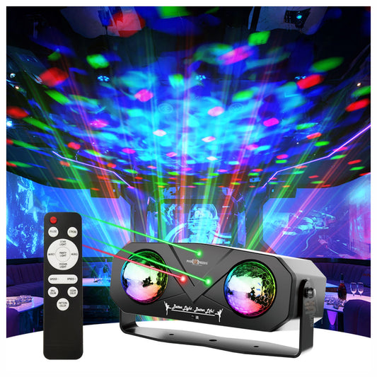 Pick Ur Needs Dual Lens Party Light Projector with Remote – Sound Activated LED Disco Ball Light with RGB Laser & Strobe Effects for Home Party, Club, DJ, Wedding, Stage Lighting – Plug & Play