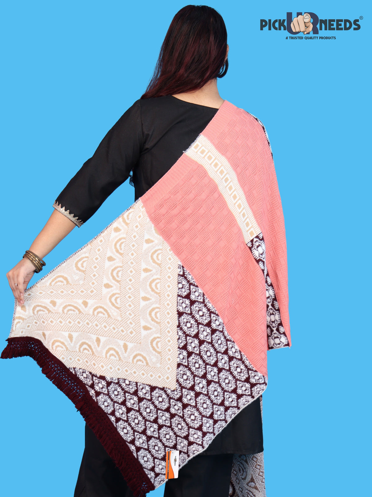 Pick Ur Needs Winter Girls & Womens Woolen Shawl, Soft Warm Printed Wrap with Elegant Pattern & Fringe Border
