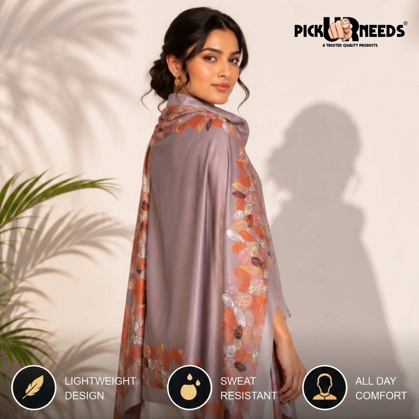 Pick Ur Needs Premium Satin Silk Feel Rectangle Scarf for Womens & Girls Floral Printed Long Fashion Stall Soft Lightweight Neck, Head & Shoulder Wrap