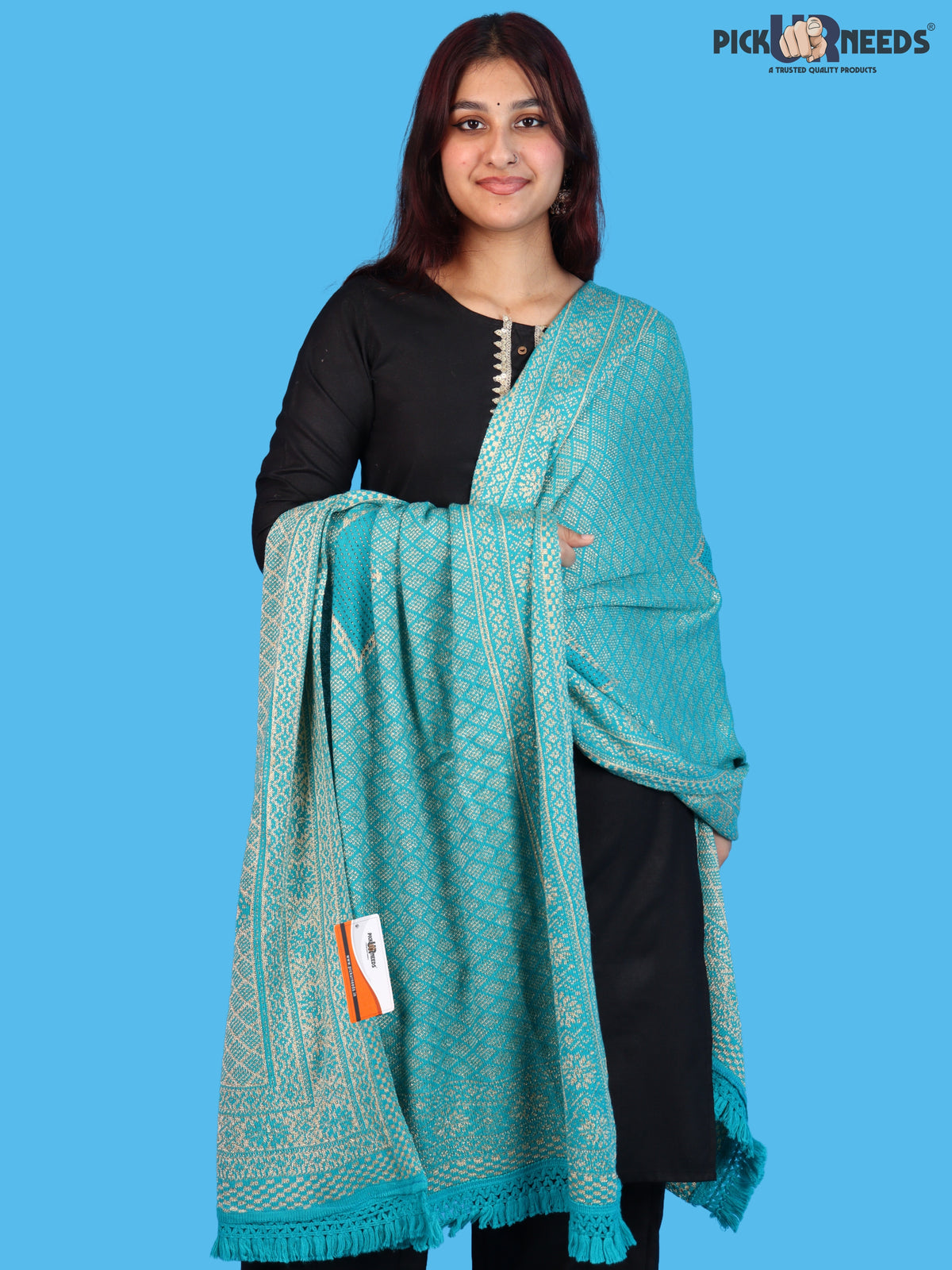 Pick Ur Needs Women & Girls Designer Shawl Stole with Elegant Woven Floral & Geometric Pattern, Soft Warm Winter Wrap with Fringed Border, Stylish Shoulder Scarf for Ladies