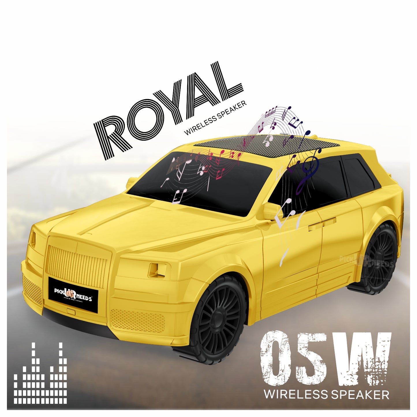 Pick Ur Needs Royal Car Shape Wireless Bluetooth Speaker 5W Powerful Deep Bass Sound, LED Headlights, Stylish Car Design 1200mAh Battery