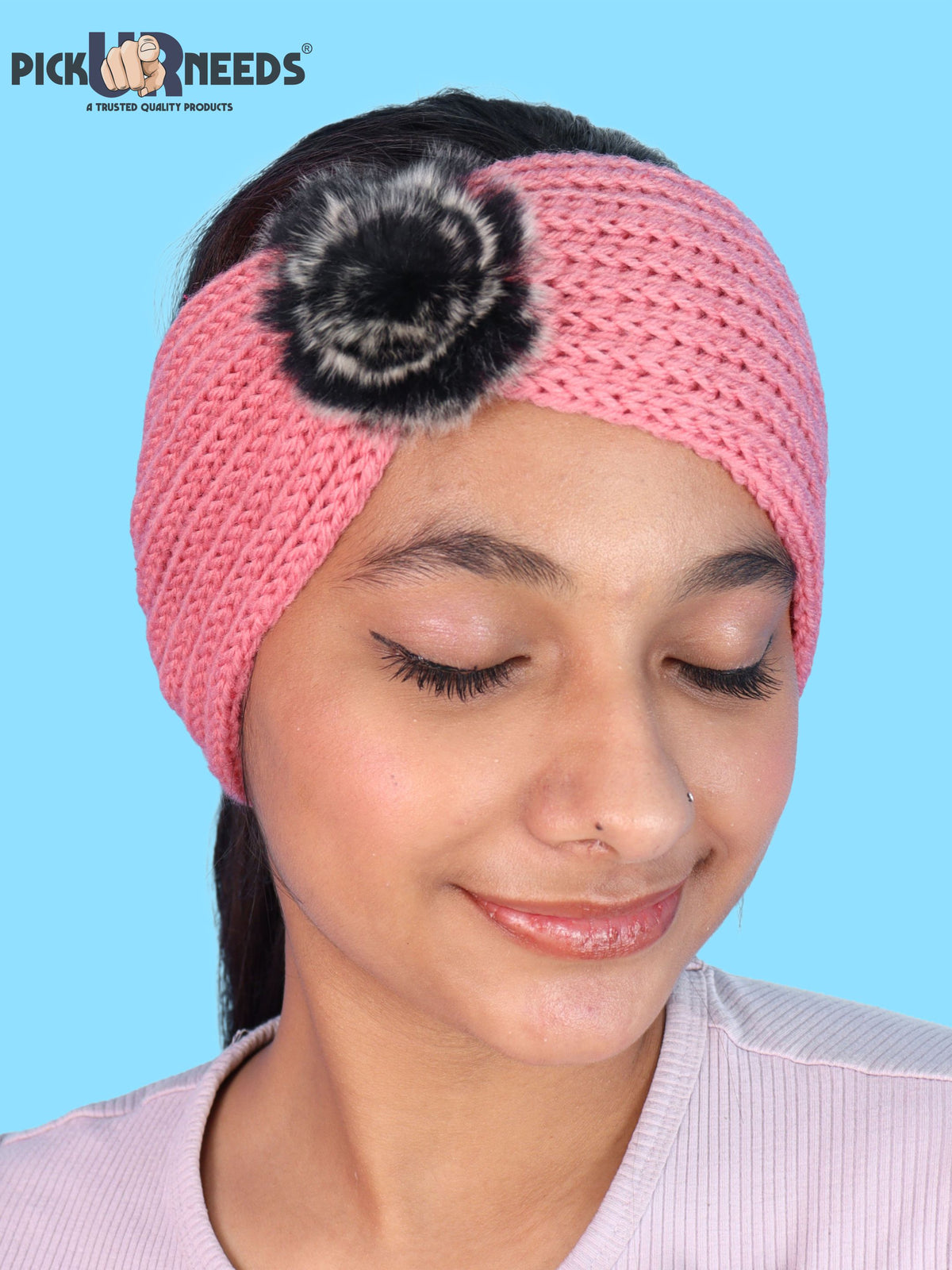 Pick Ur Needs Women & Girls Winter Earmuff Headband Kanpatti with Flower Design Soft Knitted Warm Ear Cover