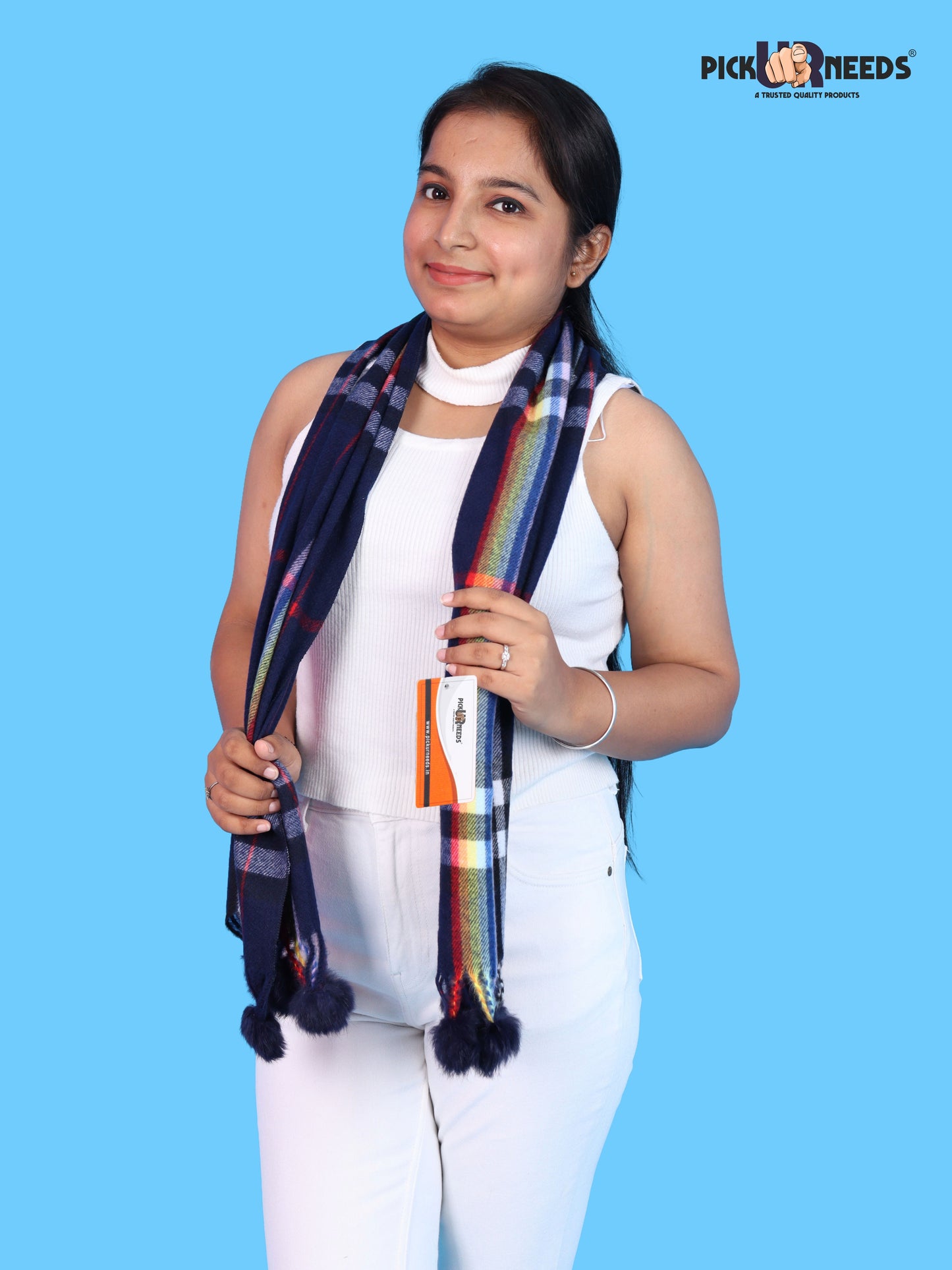 Pick Ur Needs Women’s Winter Scarf for Stylish & Comfortable Girls Wear Soft Warm Printed Muffler with Fringe & Pom Pom Detailing