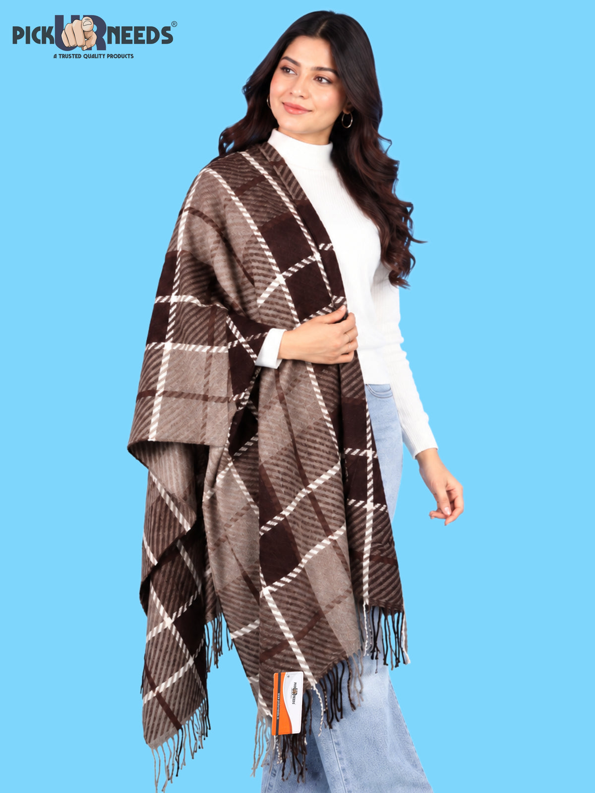Pick Ur Needs Women's Winter Shawl & Muffler Soft Warm Checkered Printed Stole with Tassels Stylish Neck Wrap Scarf for Women & Girls