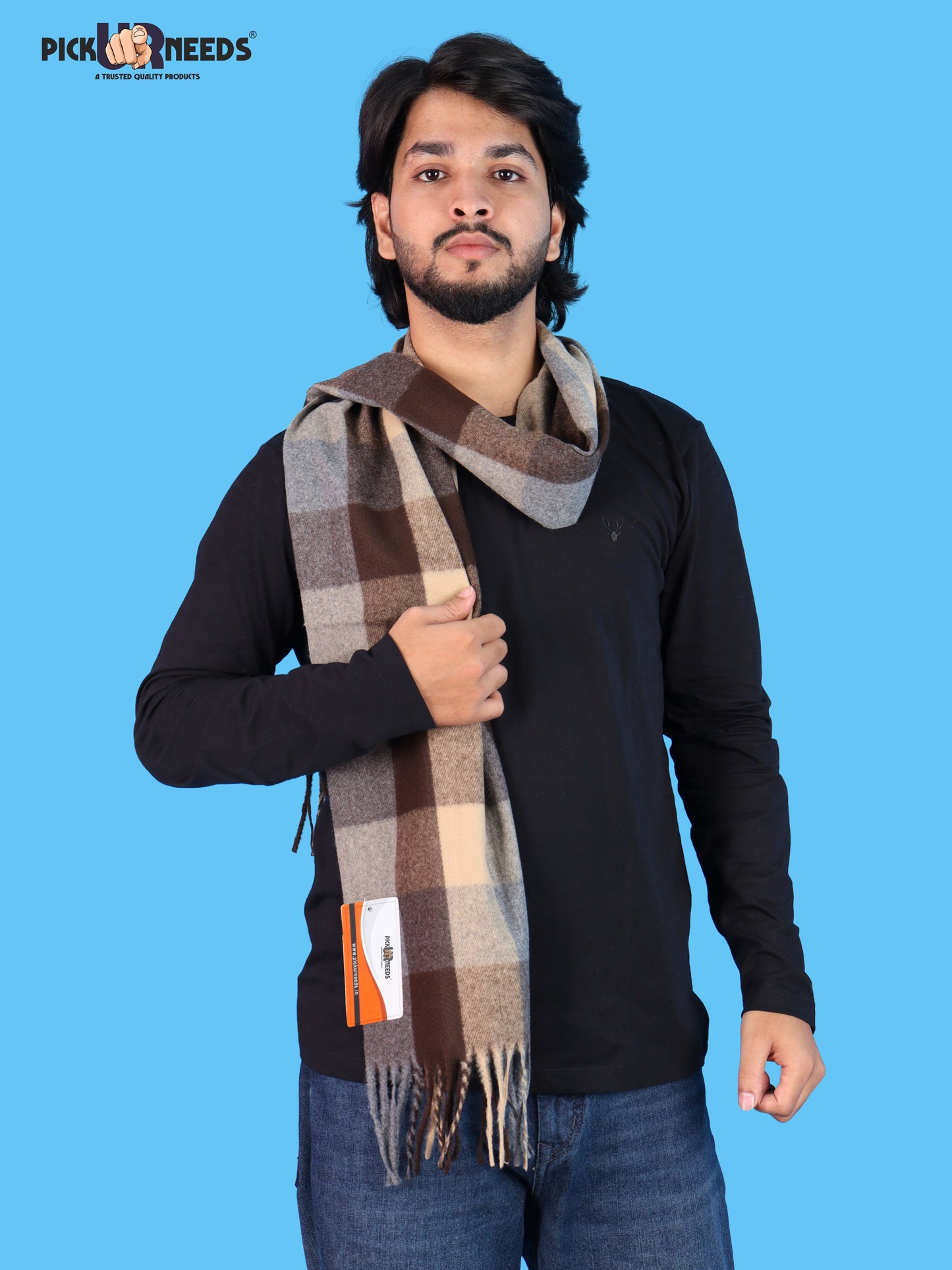 Pick Ur Needs Men’s Winter Muffler Shawl Soft Warm Checkered Scarf with Fringes  Stylish Neck Wrap for Men & Boys  Winter Wear Accessory