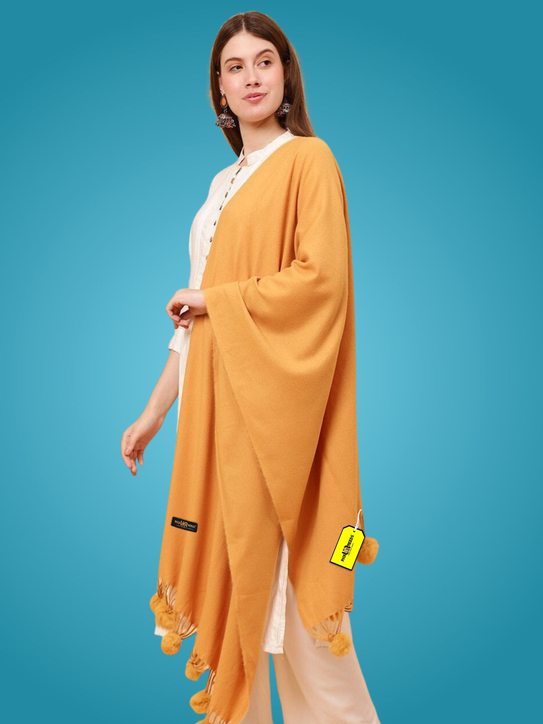 Pick Ur Needs Premium Women’s Wool Blend Scarf Soft Woolen Shawl Winter Stole with Tassels & Pom Poms