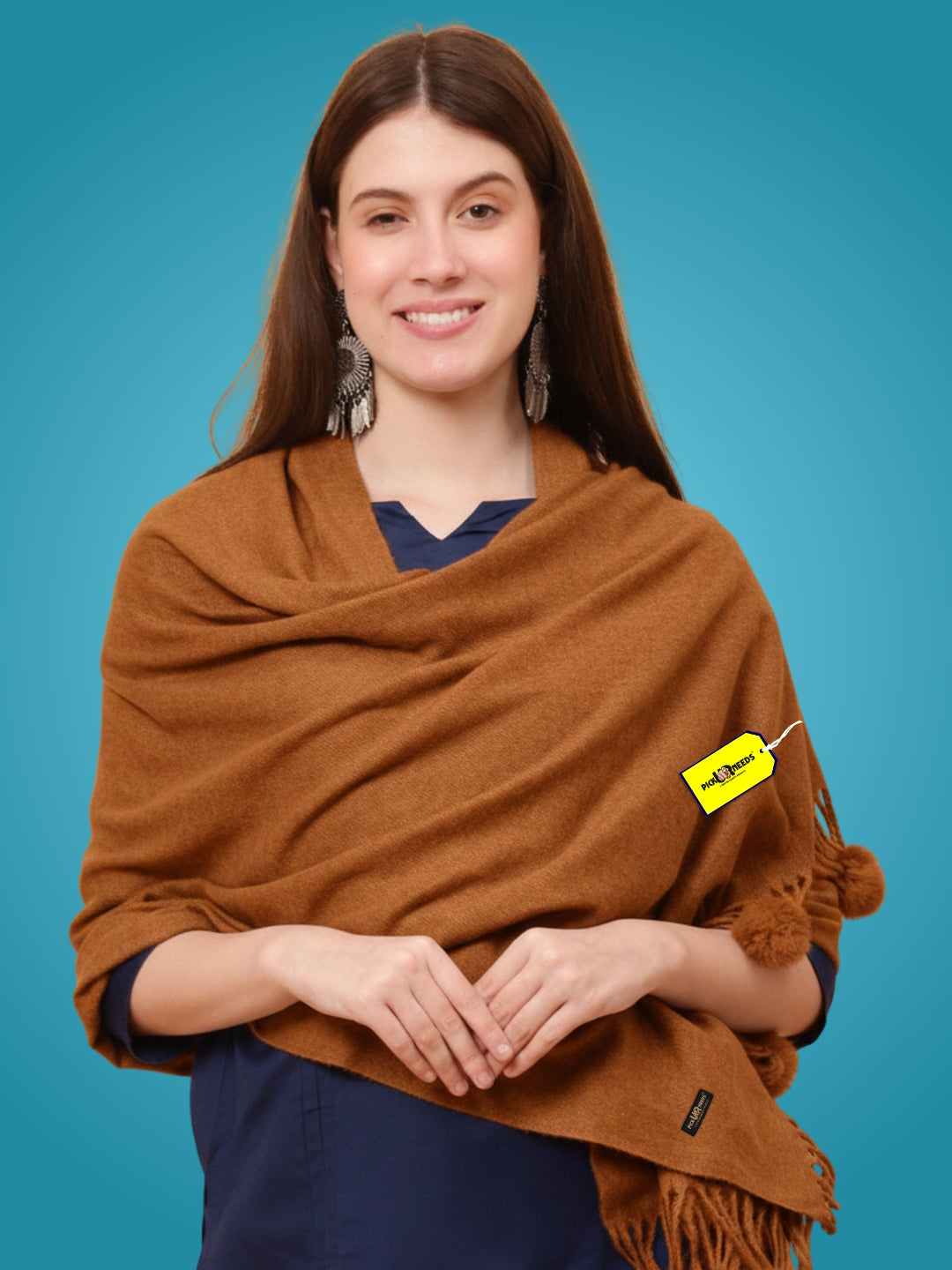 Pick Ur Needs Premium Women’s Wool Blend Scarf Soft Woolen Shawl Winter Stole with Tassels & Pom Poms