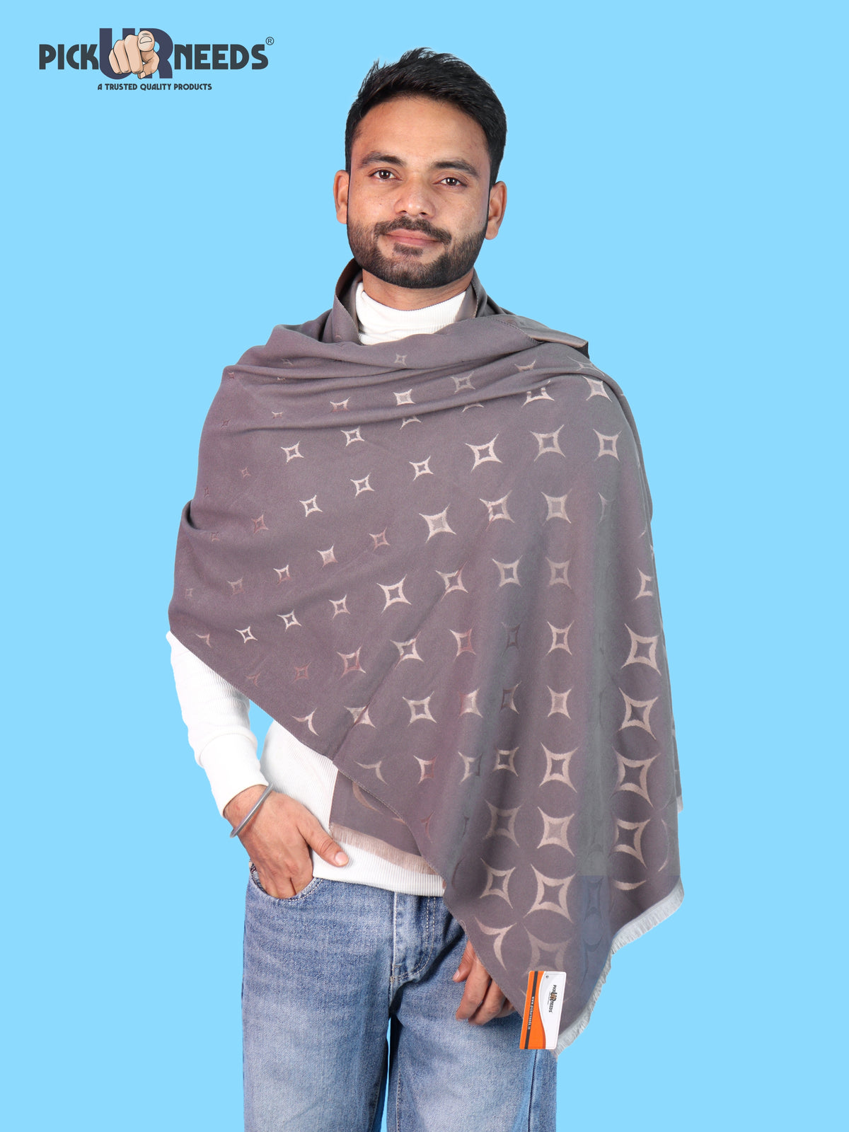 Pick Ur Needs Mens 2-in-1 Reversible Shawl Stylish Printed Winter Shawl for Boys Soft Warm Woolen Stole Premium Large Winter Wrap