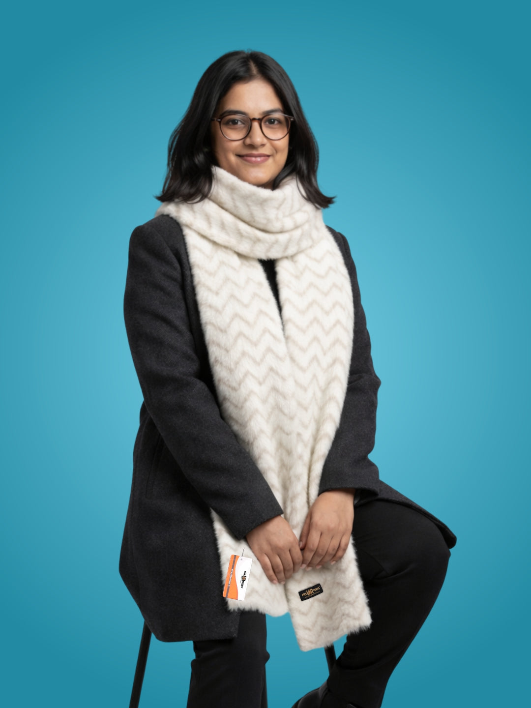 Pick Ur Needs Premium Woolen Winter Muffler with Gold Zigzag Pattern | Soft, Warm & Stylish Scarf for Women