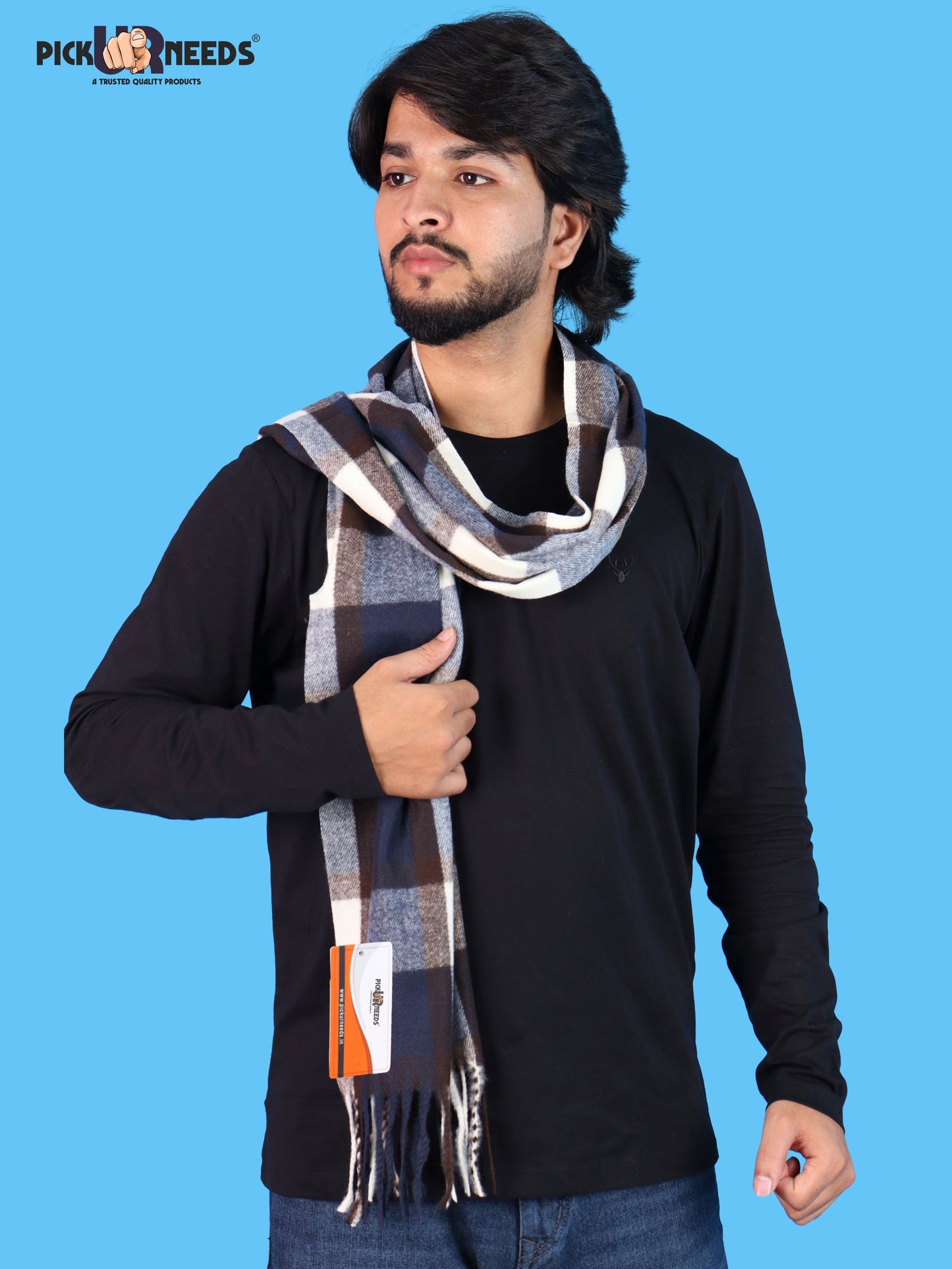 Pick Ur Needs Men’s Winter Muffler Shawl Soft Warm Checkered Scarf with Fringes  Stylish Neck Wrap for Men & Boys  Winter Wear Accessory