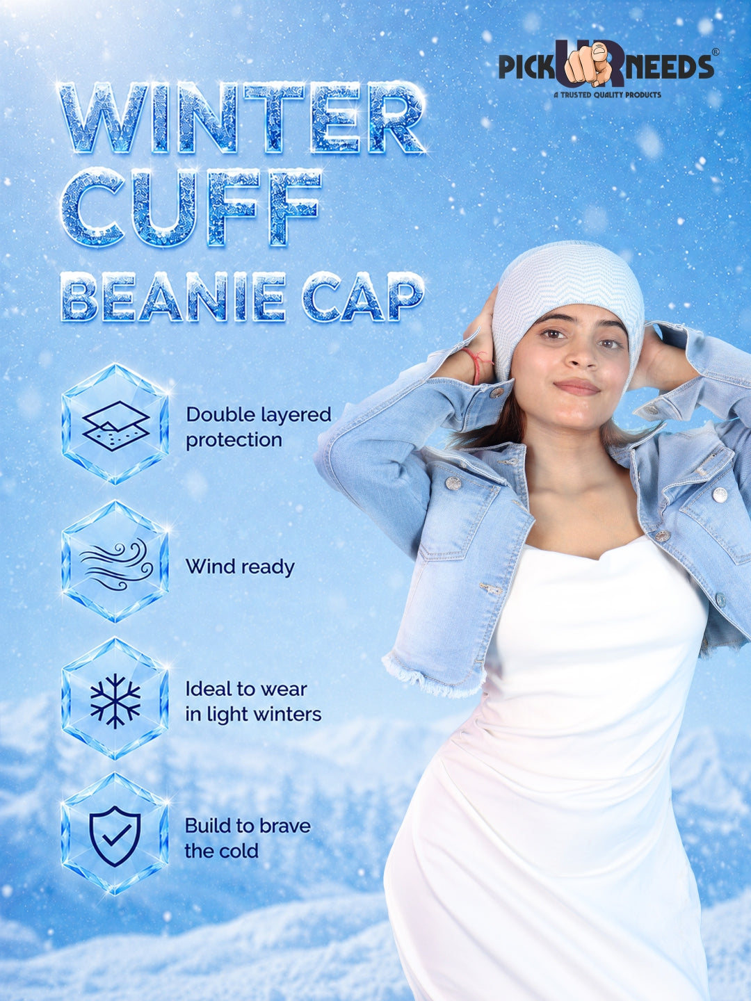 Pick Ur Needs Winter Cuff Beanie Cap – Double-Layered Warm Winter Hat