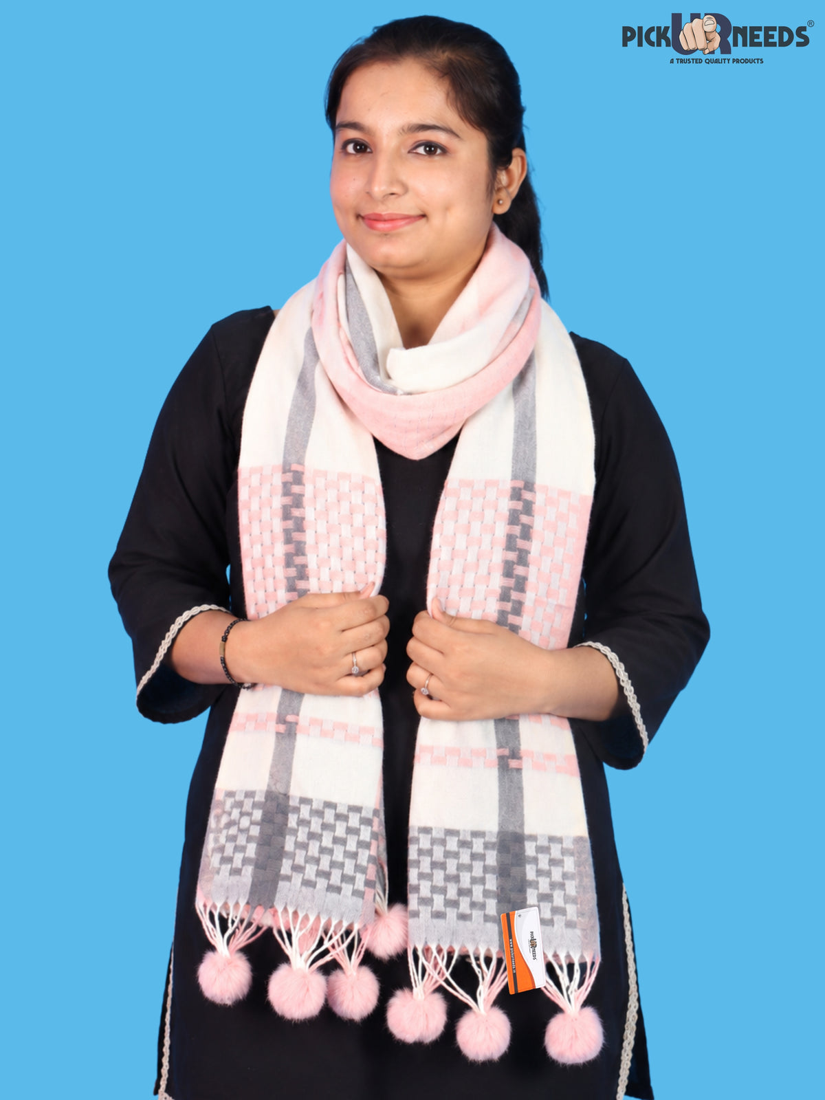 Pick Ur Needs Women Designer Winter Shawl with Geometric Checkered Pattern Shoulder Wrap with Tassels Stylish Stole for Girls Party, Casual & Ethnic Wear