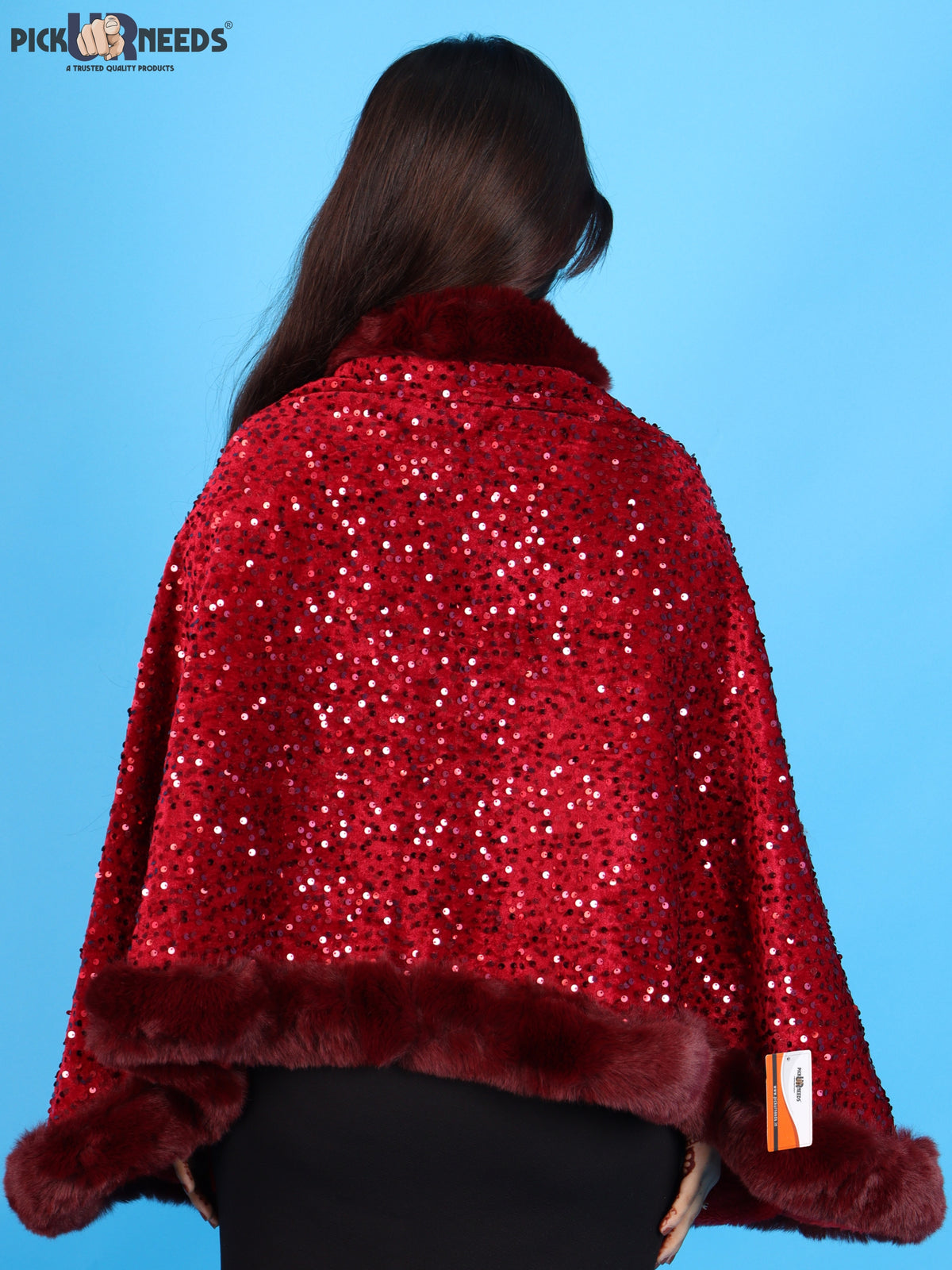Pick Ur Needs Luxury Shrug for Women Sequin Outerwear with Soft Fur Collar Shawl Evening Wrap Poncho