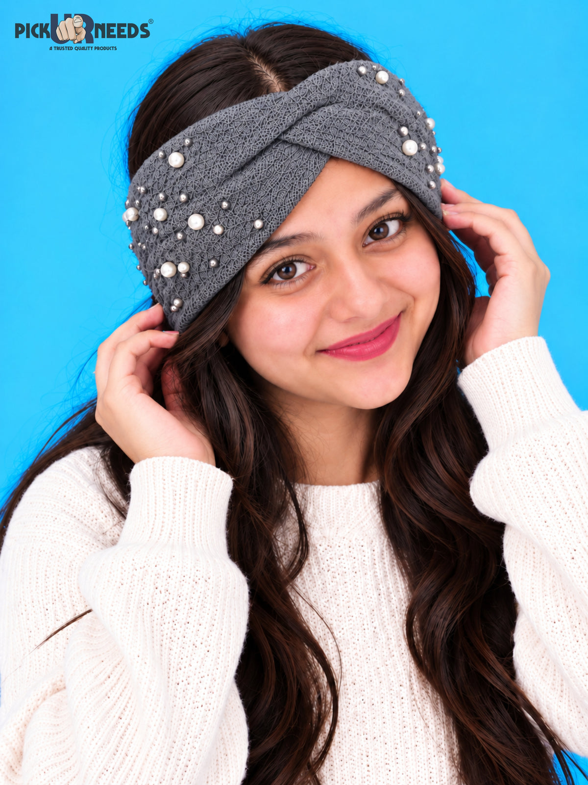 Pick Ur Needs Winter Ear Warmer Kanpatti Soft Woolen Headband with Elegant Pearl Design Warm Stretchable For Womens & Girls