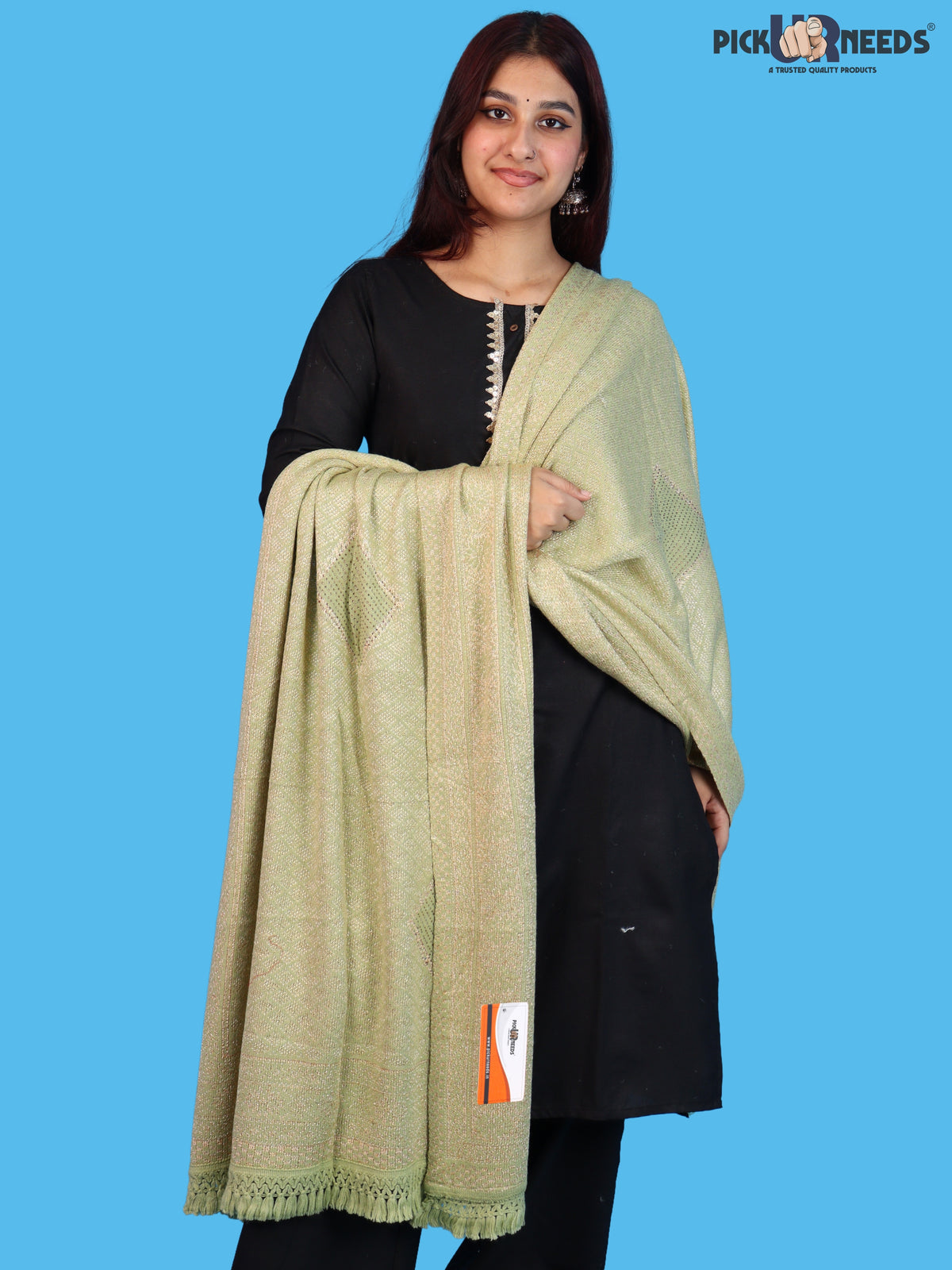 Pick Ur Needs Women & Girls Designer Shawl Stole with Elegant Woven Floral & Geometric Pattern, Soft Warm Winter Wrap with Fringed Border, Stylish Shoulder Scarf for Ladies