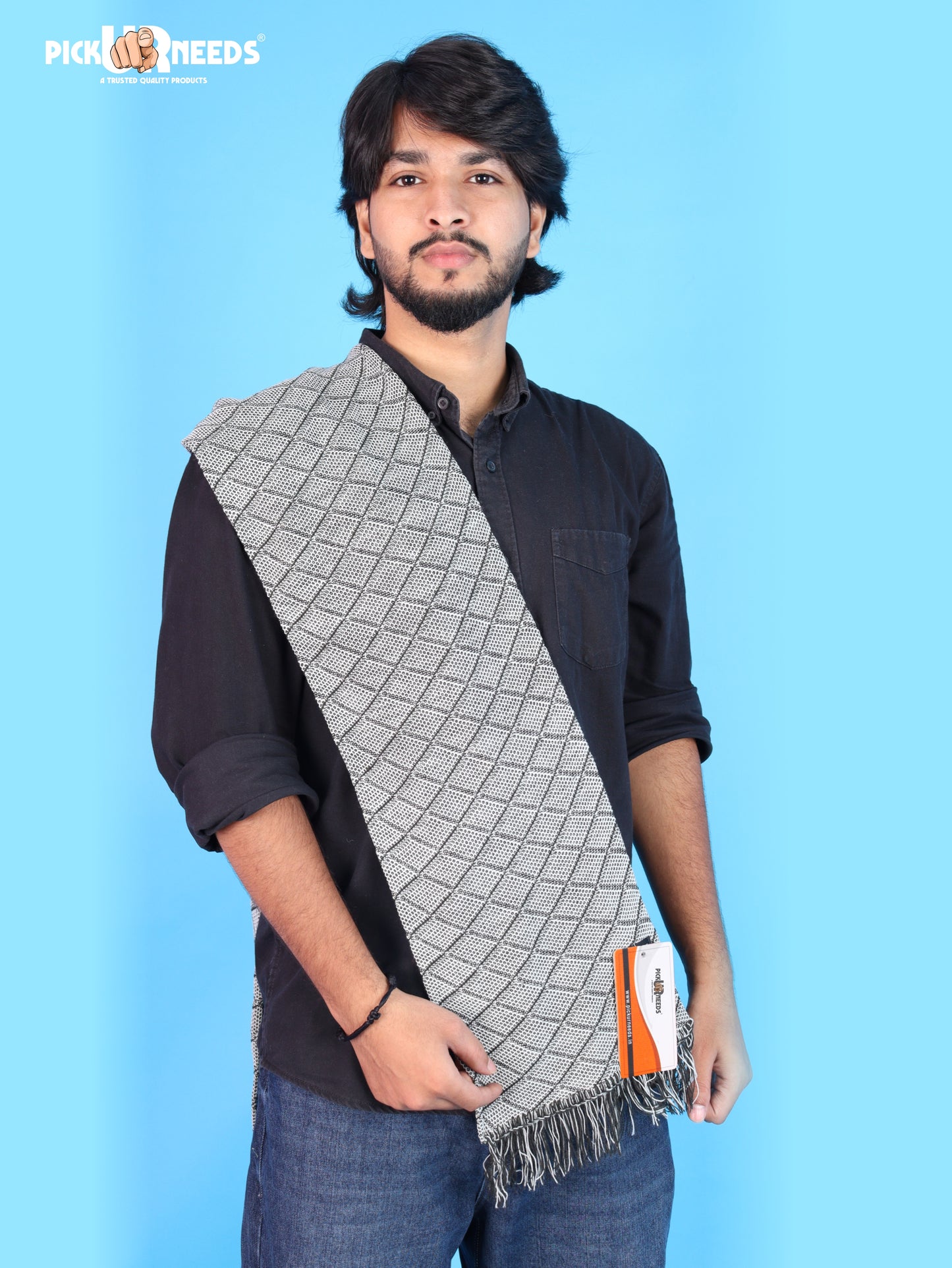 Pick Ur Needs Premium Men's Warm And Stylish Woolen Muffler Angoora With Solid Color Plain Design And Stylish Tussles Ends Muffler For Men