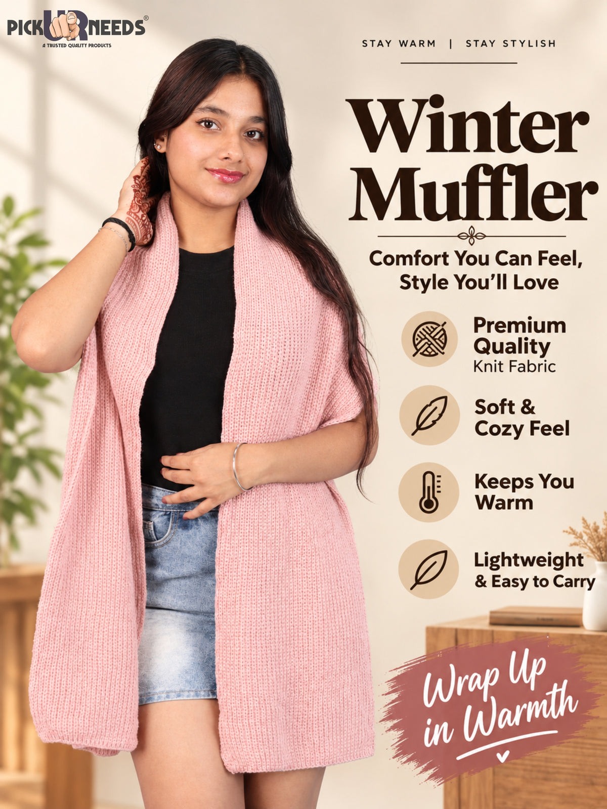 Pick Ur Needs Soft Warm Winter Muffler Shawl Stole Knitted Wrap for Girls & Women Stylish Lightweight Shoulder Scarf