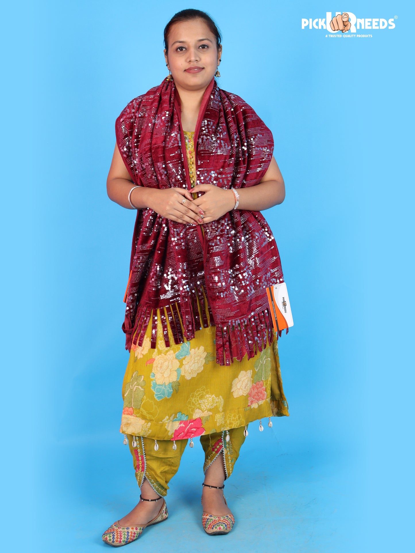 Pick Ur Needs Womens & Girls Shawl Stylish Sparkle Stole with Shimmering Sequin Design & Long Fringe Tassels For Festive, Wedding