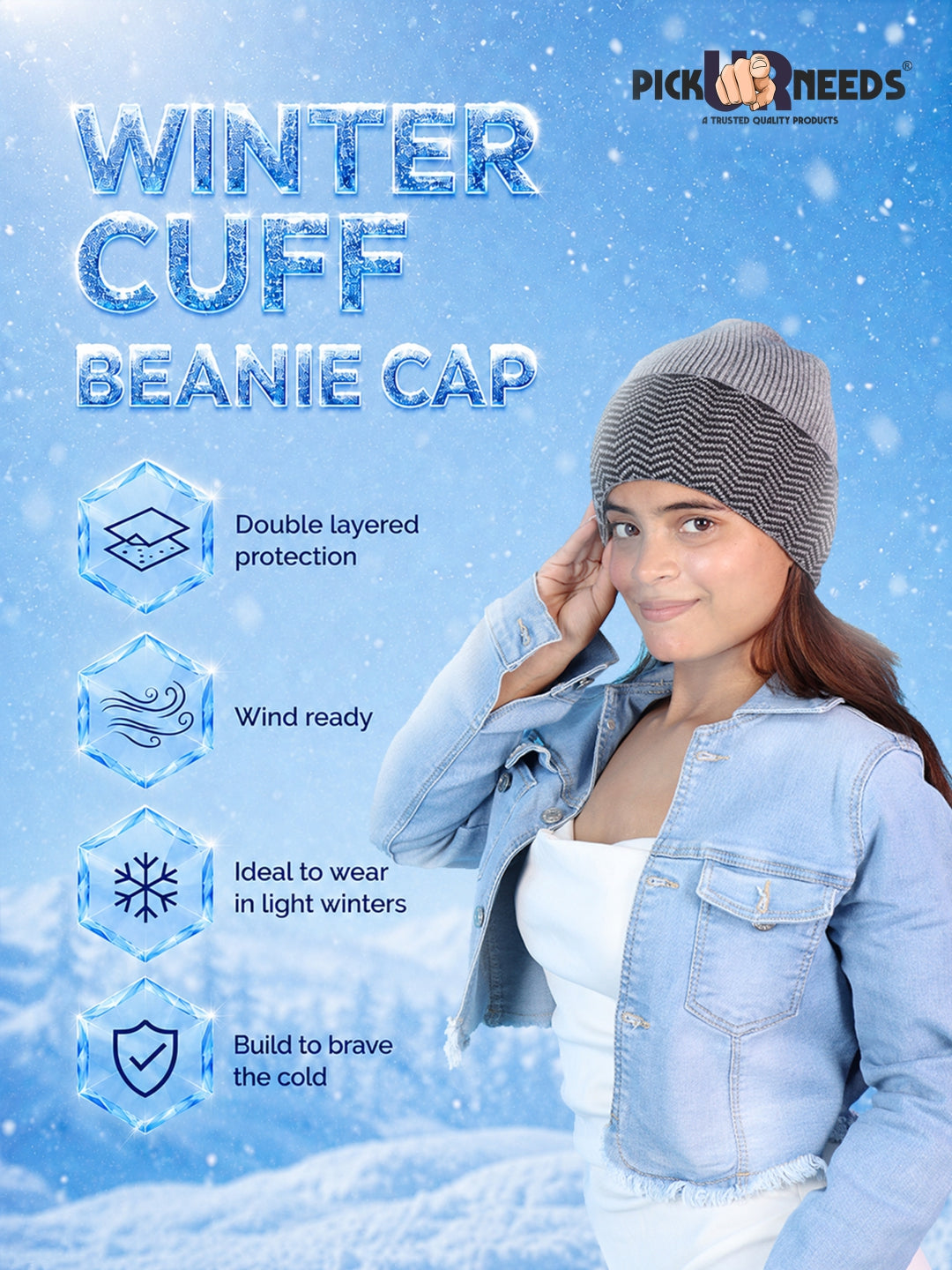 Pick Ur Needs Winter Cuff Beanie Cap – Double-Layered Warm Winter Hat