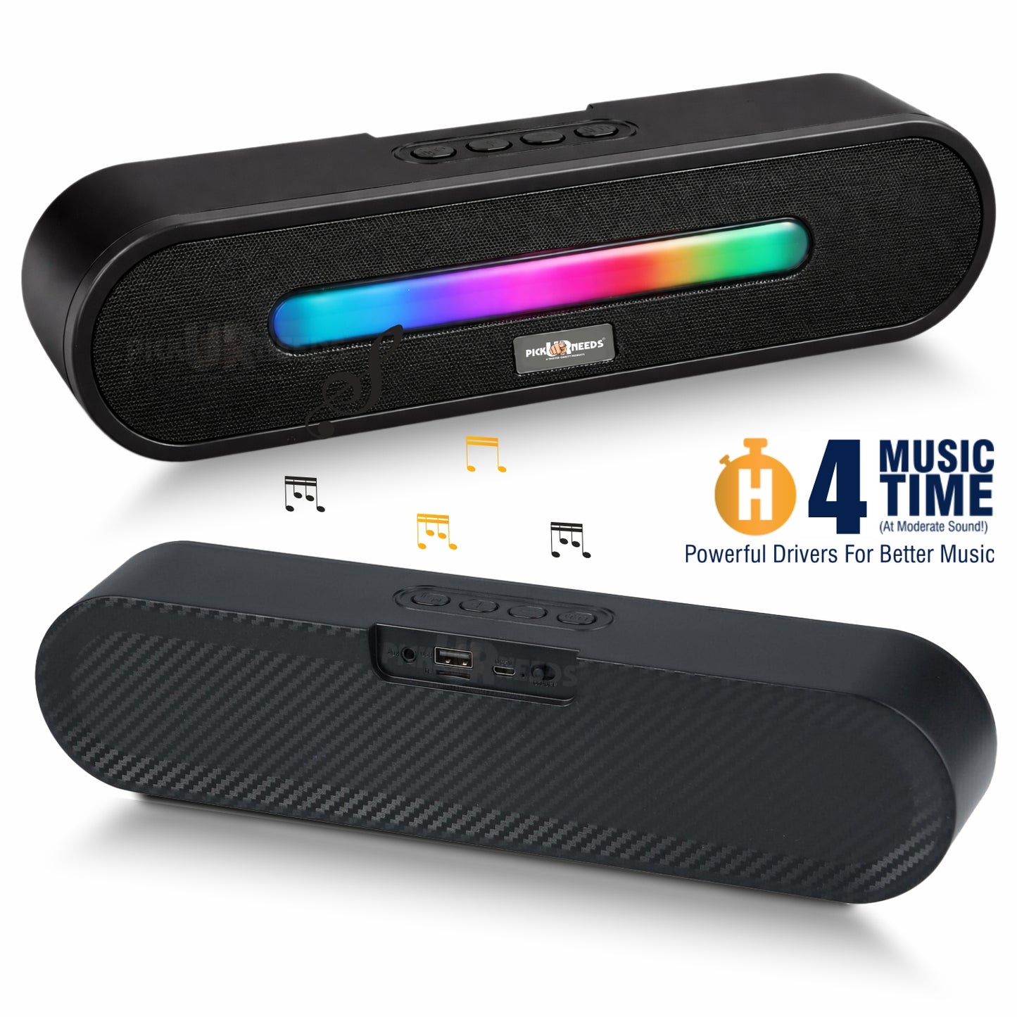Pick Ur Needs Portable Bluetooth Speaker 1800mAh with RGB LED Lights | Wireless Speaker with USB, TF Card & AUX | Deep Bass Sound Bar for Home & Outdoor