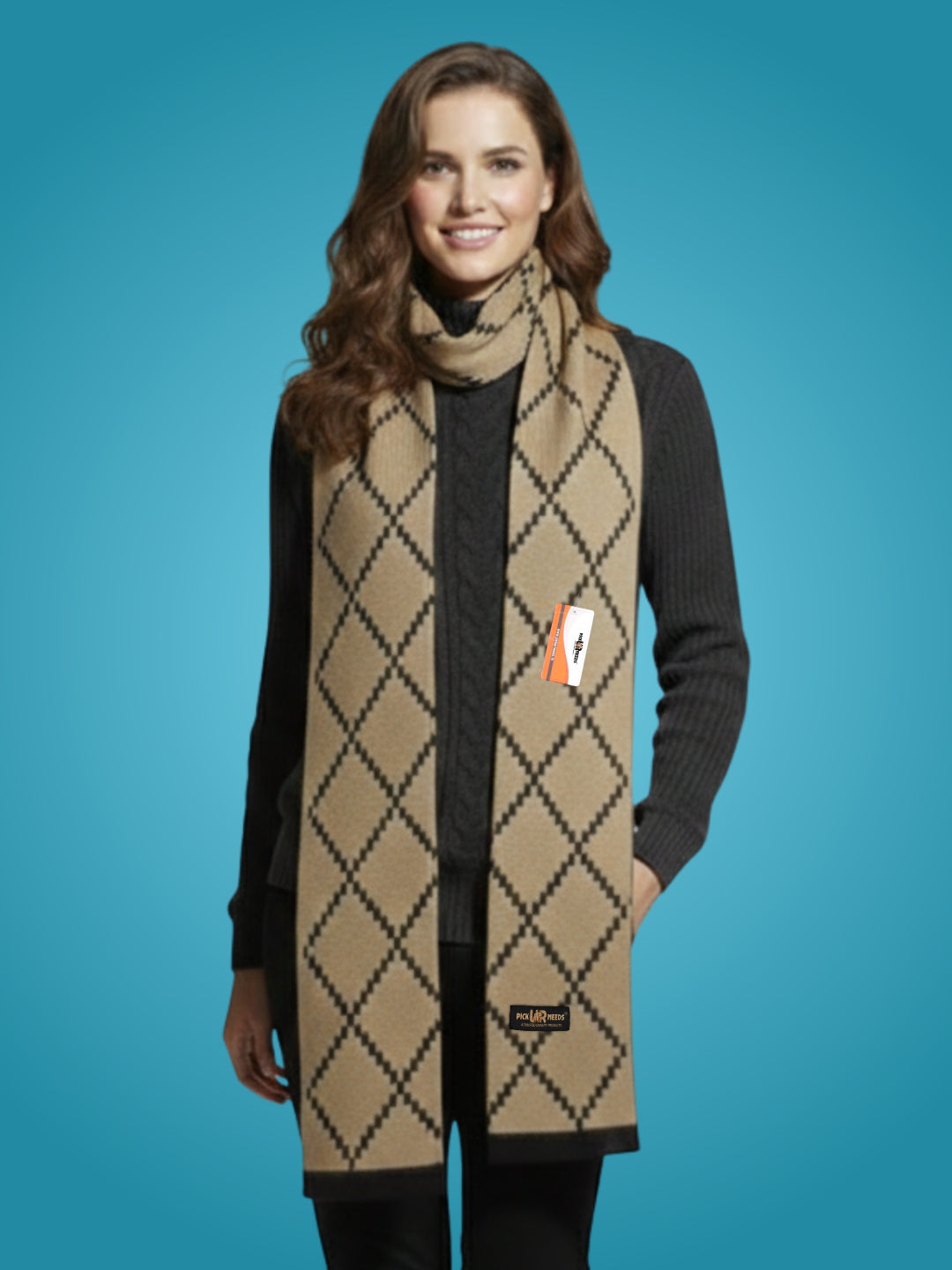 Pick Ur Needs Premium Winter Woolen Scarf for Women Designer Checkered Warm Muffler Soft, Stylish & Cozy Cold Weather Wrap