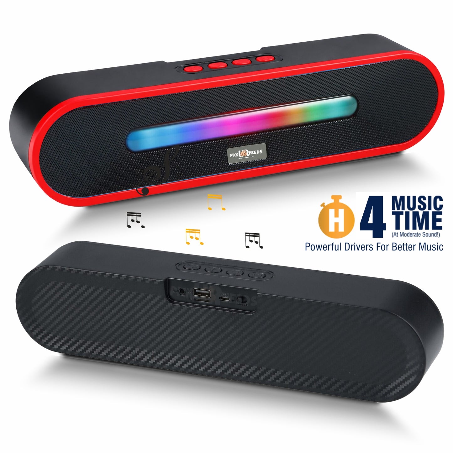 Pick Ur Needs Portable Bluetooth Speaker 1800mAh with RGB LED Lights | Wireless Speaker with USB, TF Card & AUX | Deep Bass Sound Bar for Home & Outdoor
