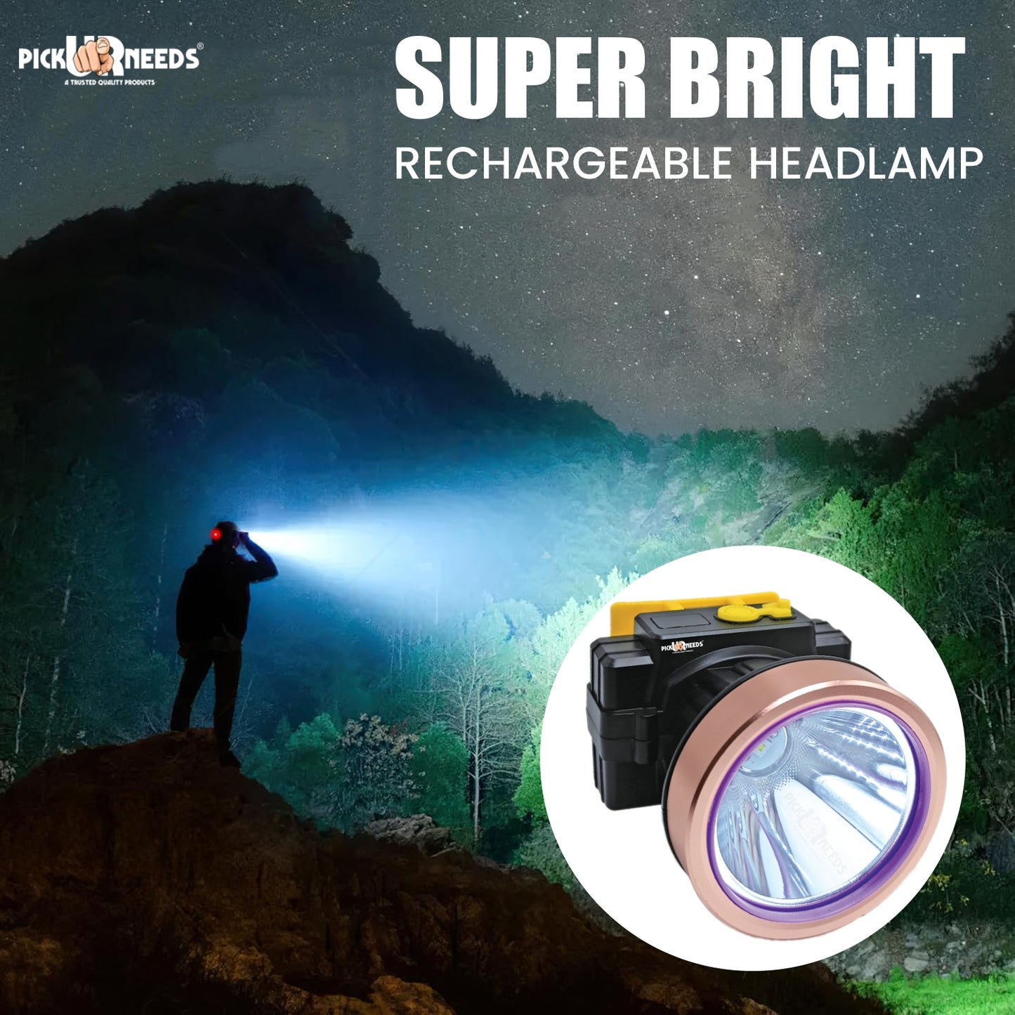 Pick Ur Needs 200W Laser Rechargeable Headlamp With Straps For Outdoor Usage 3600 mAh Battery 5 hrs Torch Emergency Light