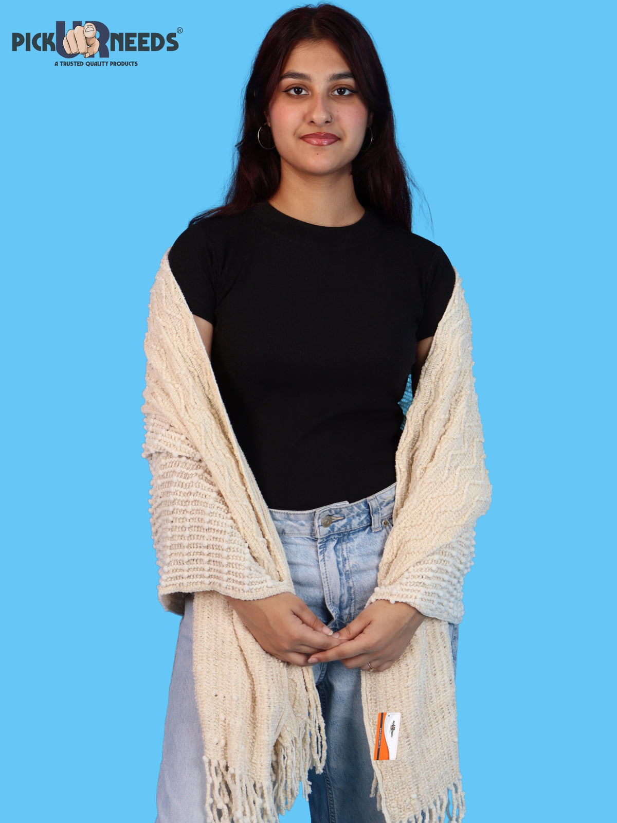 Pick Ur Needs Premium Winter Stole & Muffler for Women Soft Woven Textured Wrap with Elegant Fringes Warm Shawl