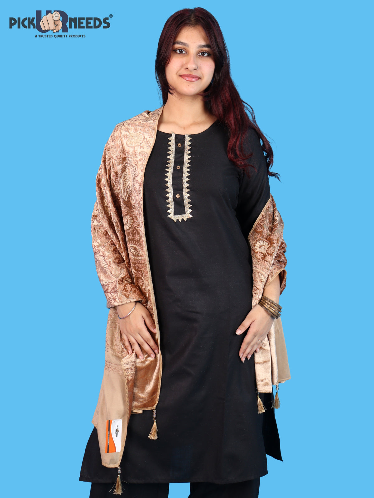 Pick Ur Needs Premium Winter Shawl for Women Ultra Soft & Cozy Warm Velvet Fabric with Rich Traditional Floral Design For Girls