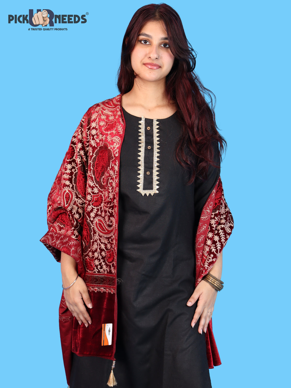 Pick Ur Needs Premium Winter Shawl for Women Ultra Soft & Cozy Warm Velvet Fabric with Rich Traditional Floral Design For Girls