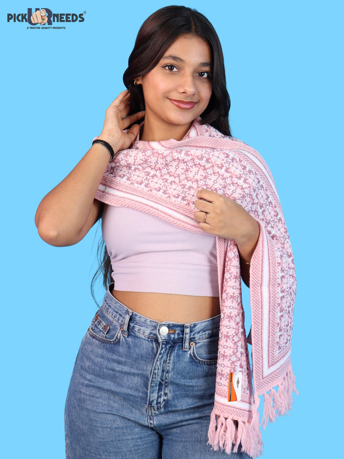 Pick Ur Needs Womens & Girls Super Soft Knitted Woolen Muffler Warm Winter Neck Scarf with Elegant Printed Design & Tassels