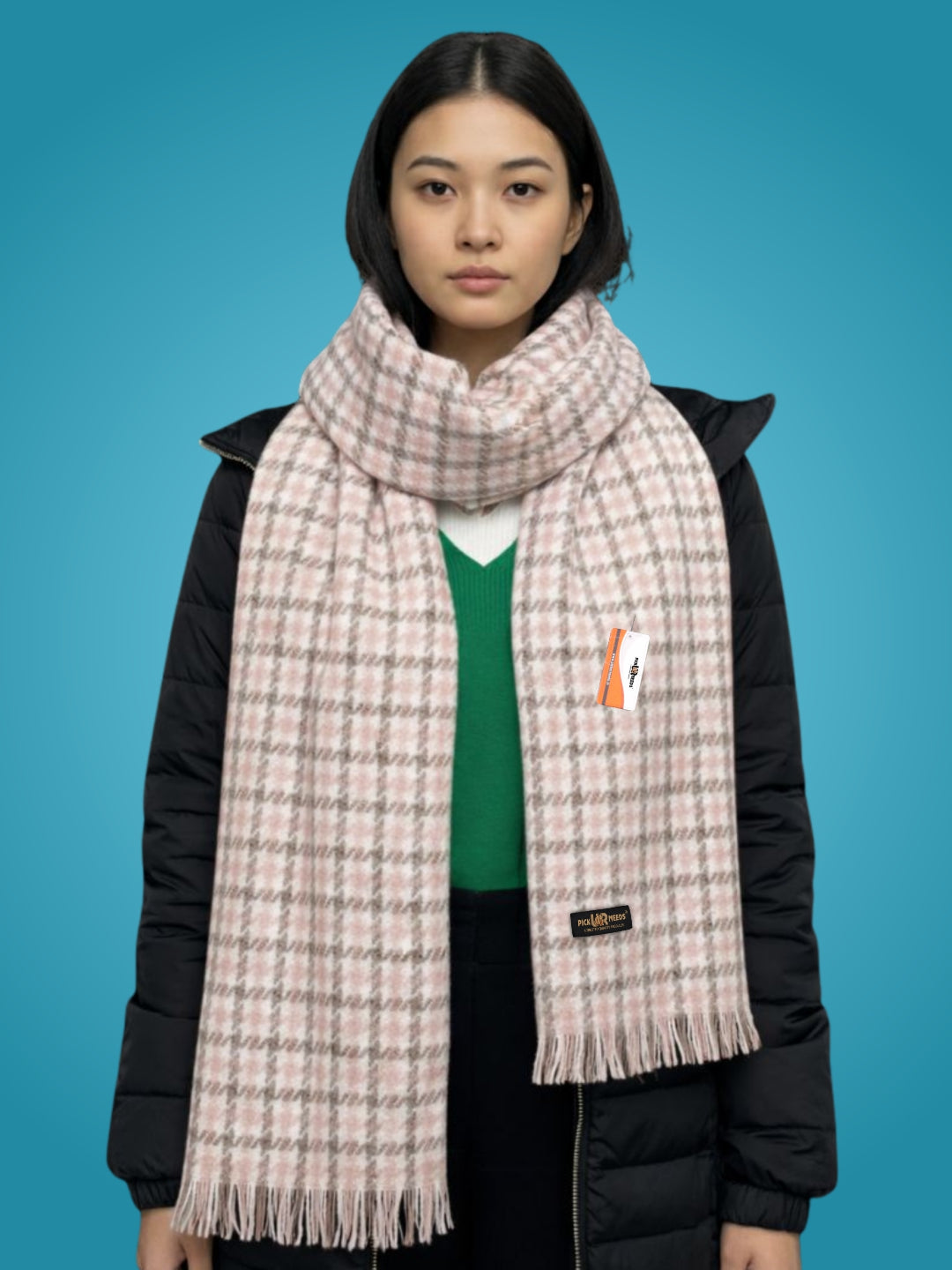 Pick Ur Needs Cashmere Premium Checkered Scarf for Women Soft Winter Muffler with Fringe