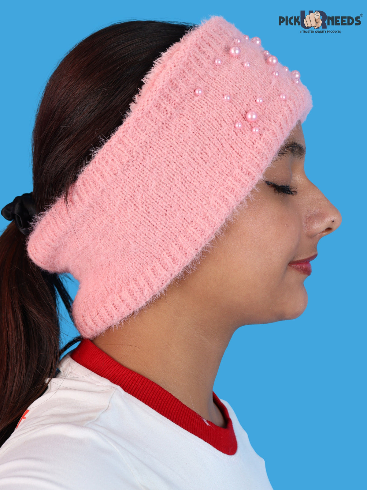 Pick Ur Needs Womens & Girls Soft Woolen Headband with Elegant Pearl Design Warm Stretchable Winter Ear Warmer Kanpatti.
