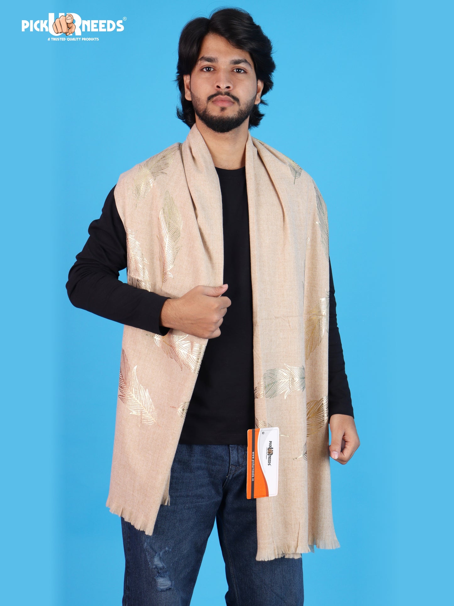 Pick Ur Needs Winter Shawl, Scarf, Stole & Muffler with Elegant Feather Print Soft Lightweight Winter Wrap for Men Stylish Scarf Stole for Kurta, Shirt For Boys