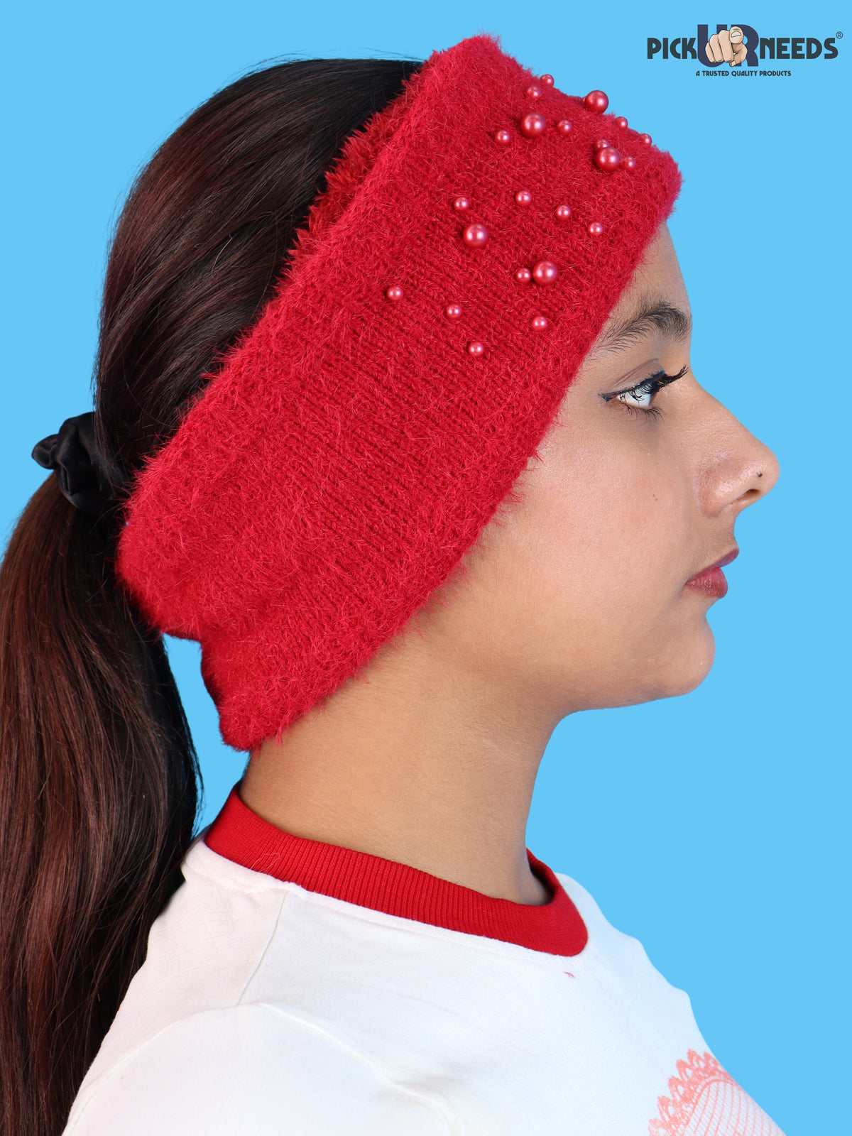 Pick Ur Needs Womens & Girls Soft Woolen Headband with Elegant Pearl Design Warm Stretchable Winter Ear Warmer Kanpatti.