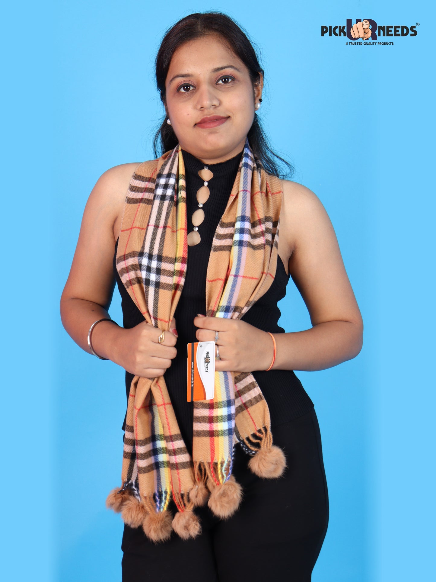 Pick Ur Needs Women’s Winter Scarf for Stylish & Comfortable Girls Wear Soft Warm Printed Muffler with Fringe & Pom Pom Detailing