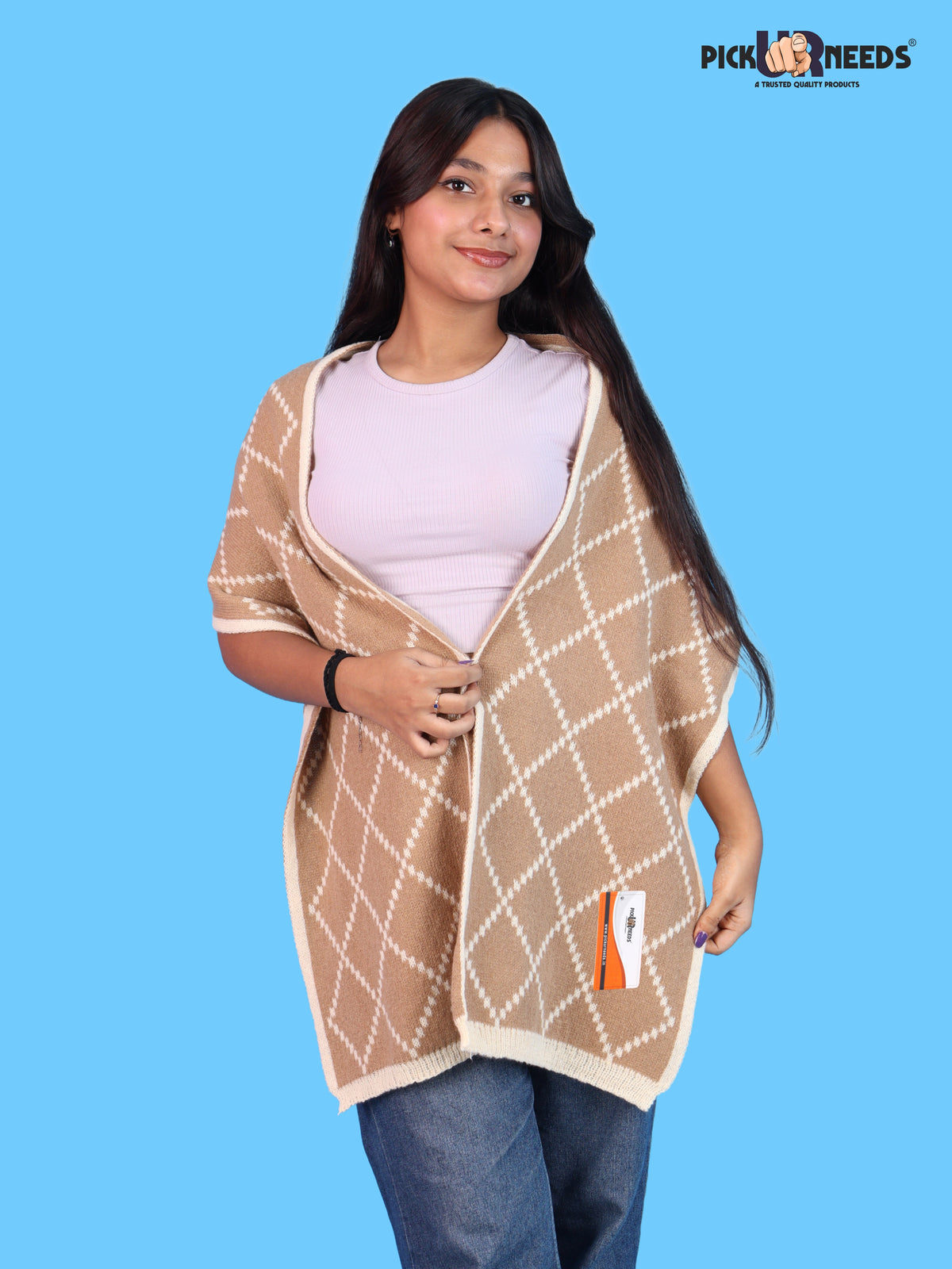 Pick Ur Needs Premium Winter Woolen Scarf for Women Designer Checkered Warm Muffler Soft, Stylish & Cozy Cold Weather Wrap