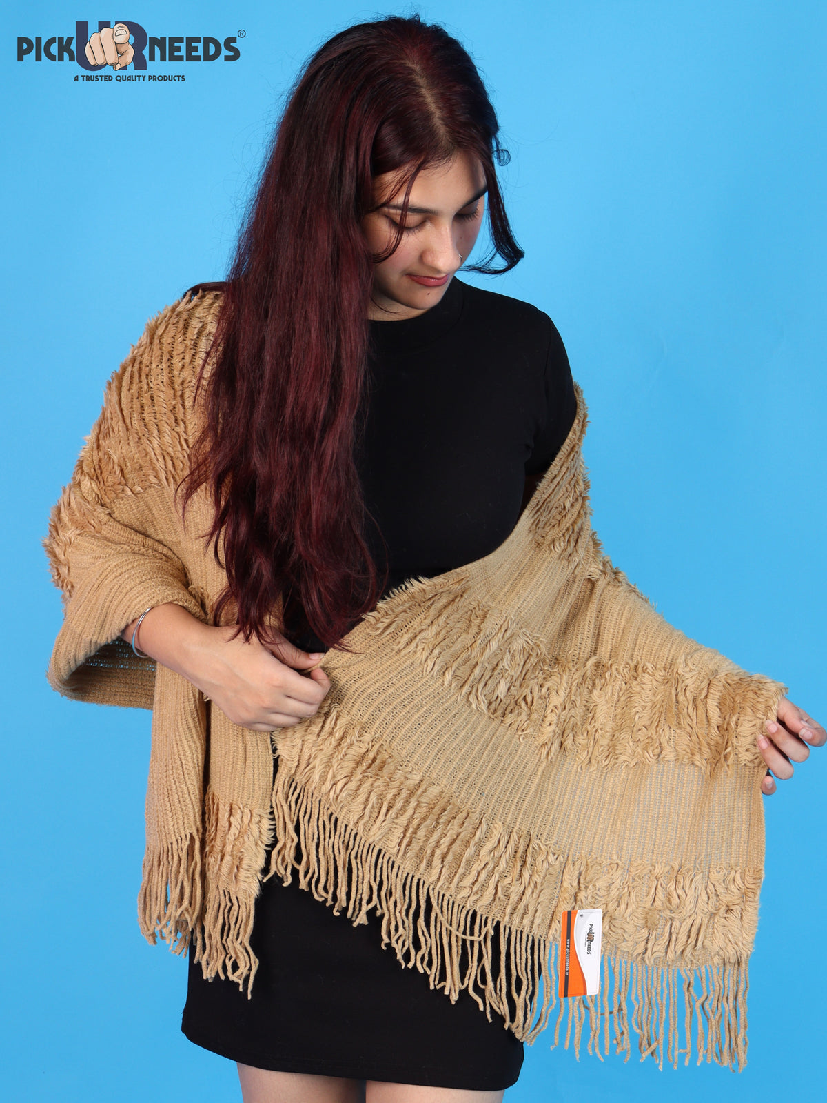 Pick Ur Needs Premium Winter Muffler for Women & Girls Soft Textured Woven with Fringe Detailing Warm Lightweight Neck Wrap